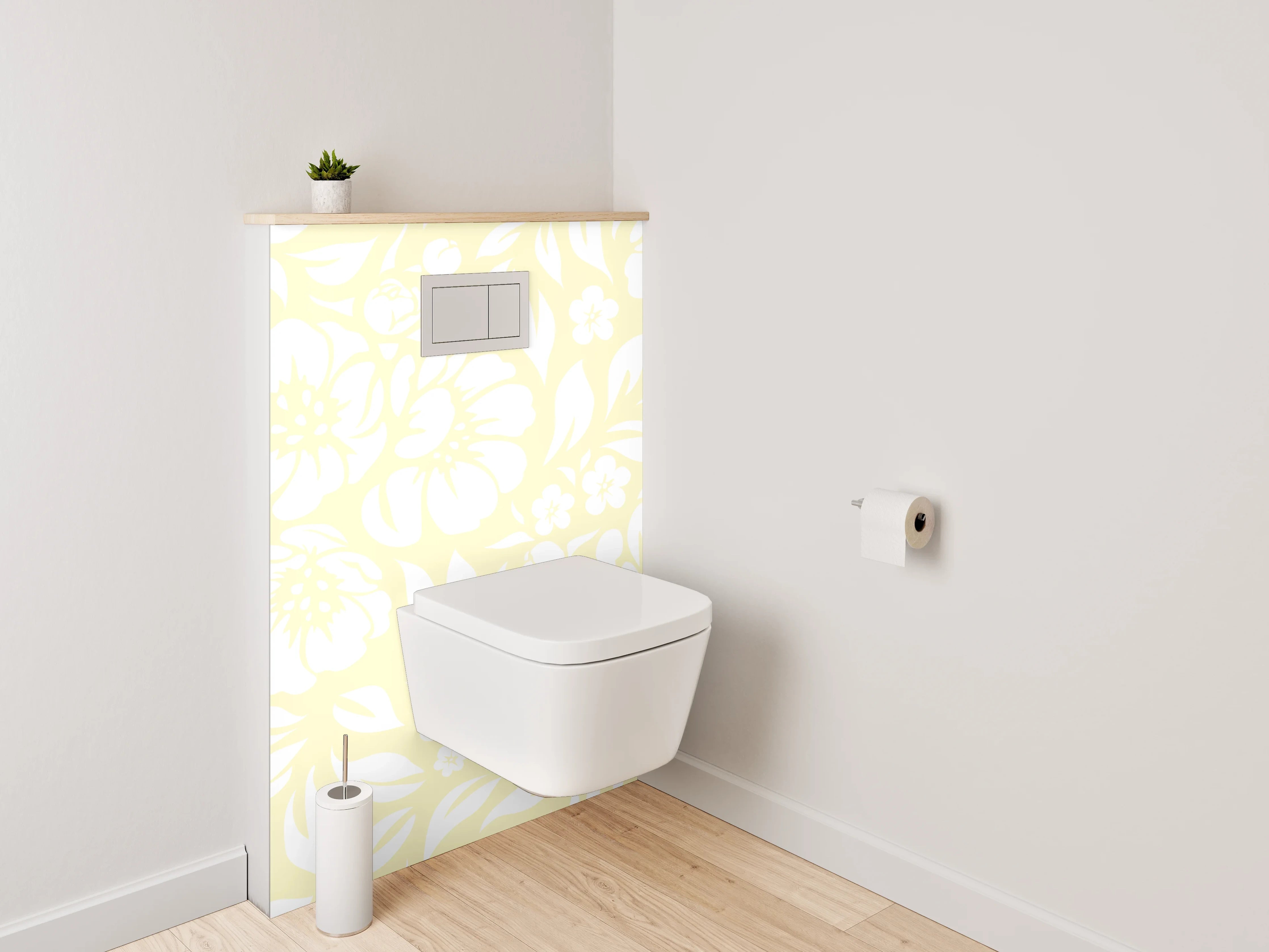 WC-Rückwand - Florales Muster Gelb Weiß