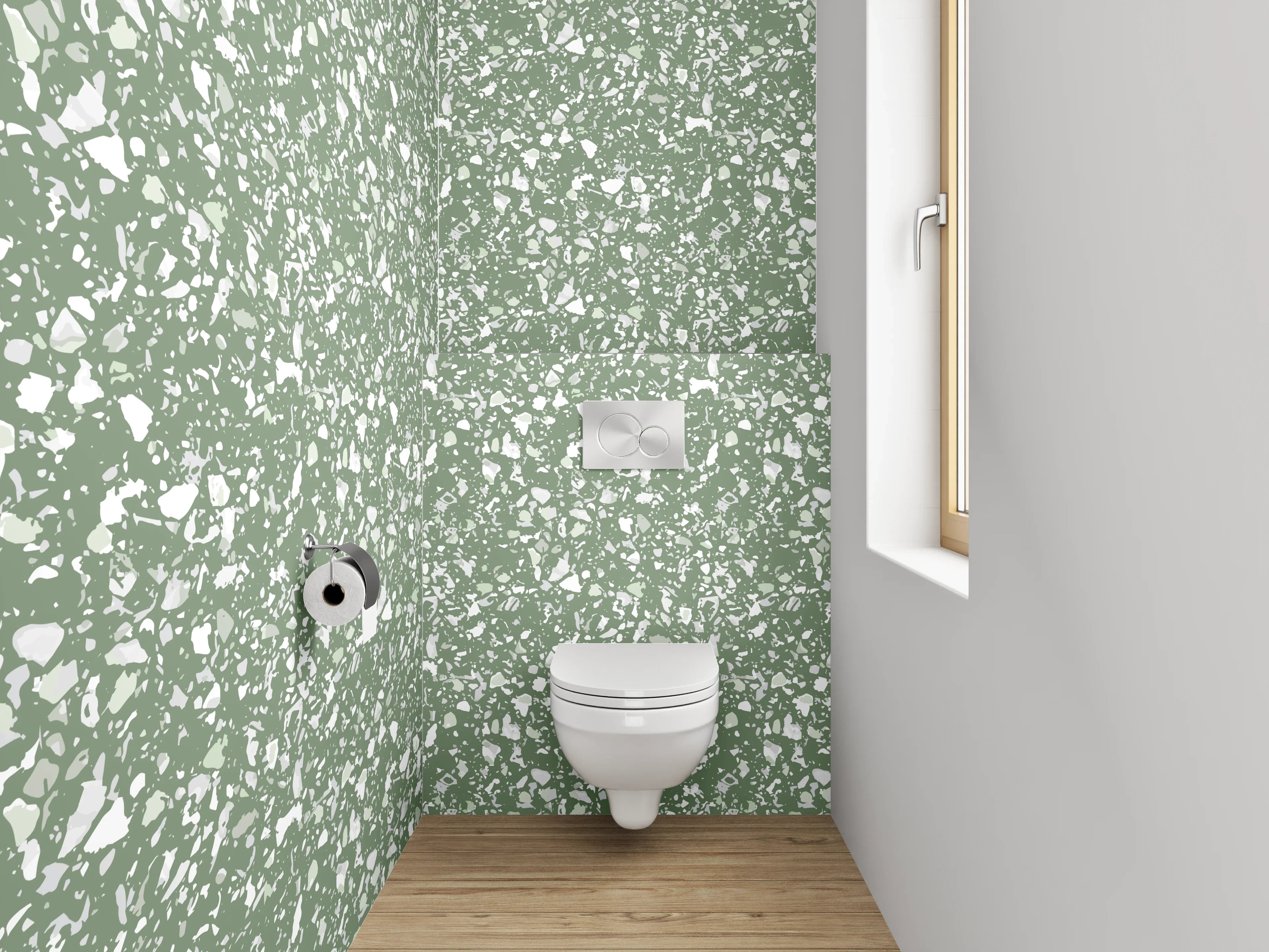 WC-Rückwand - Florales Muster Grün Weiß Modern