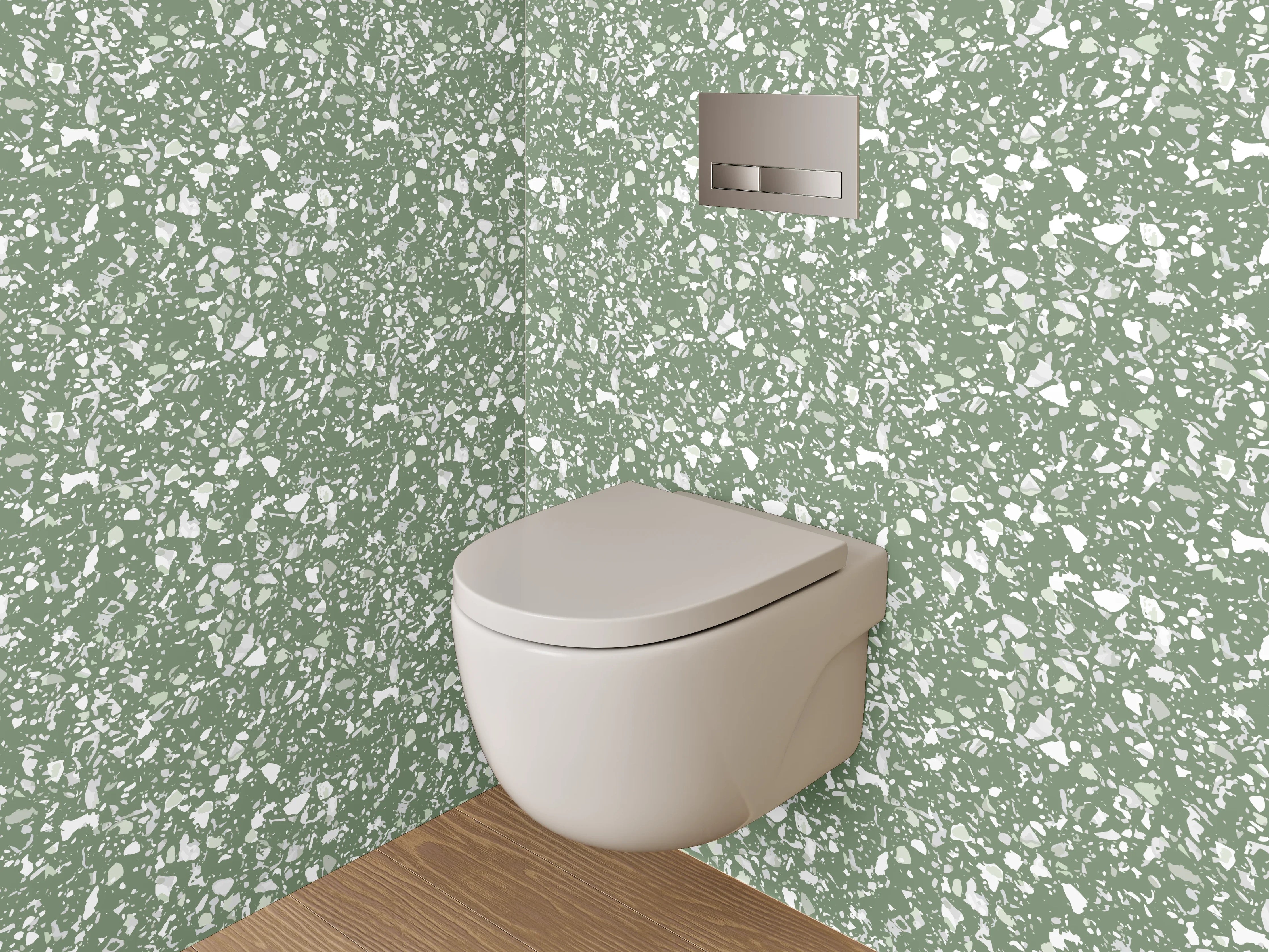 WC-Rückwand - Florales Muster Grün Weiß Modern