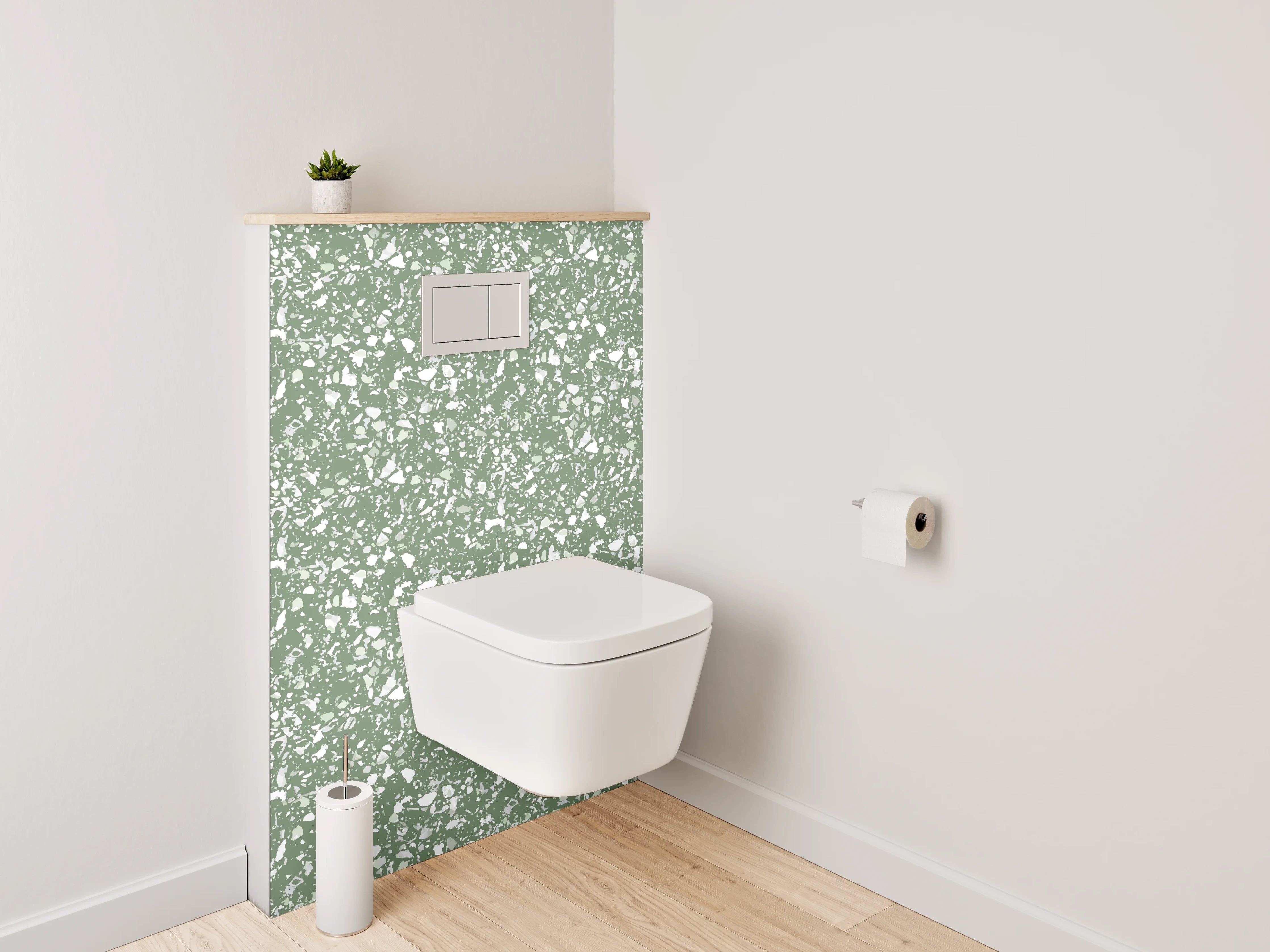 WC-Rückwand - Florales Muster Grün Weiß Modern