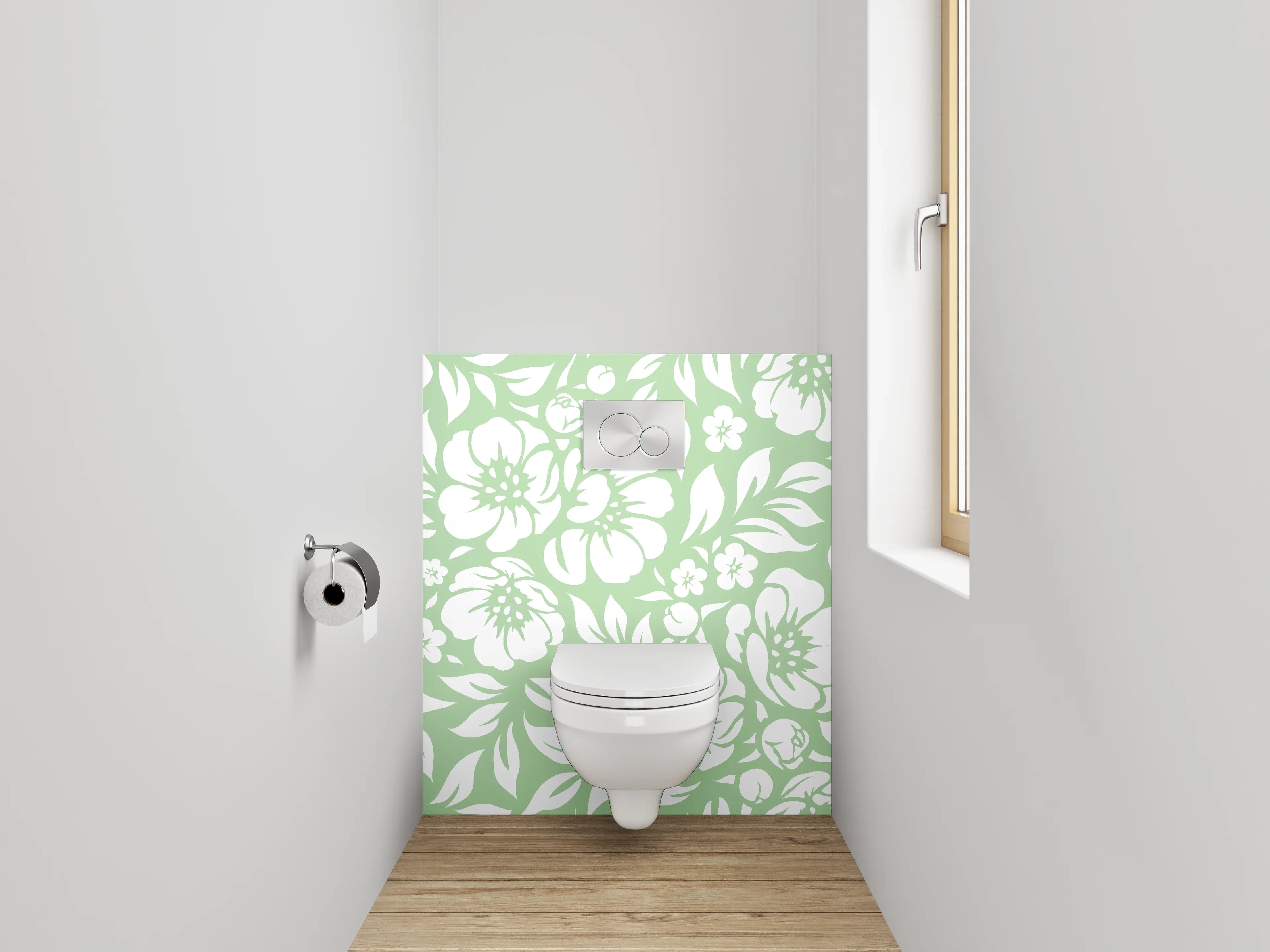 WC-Rückwand - Florales Muster Grün Weiß