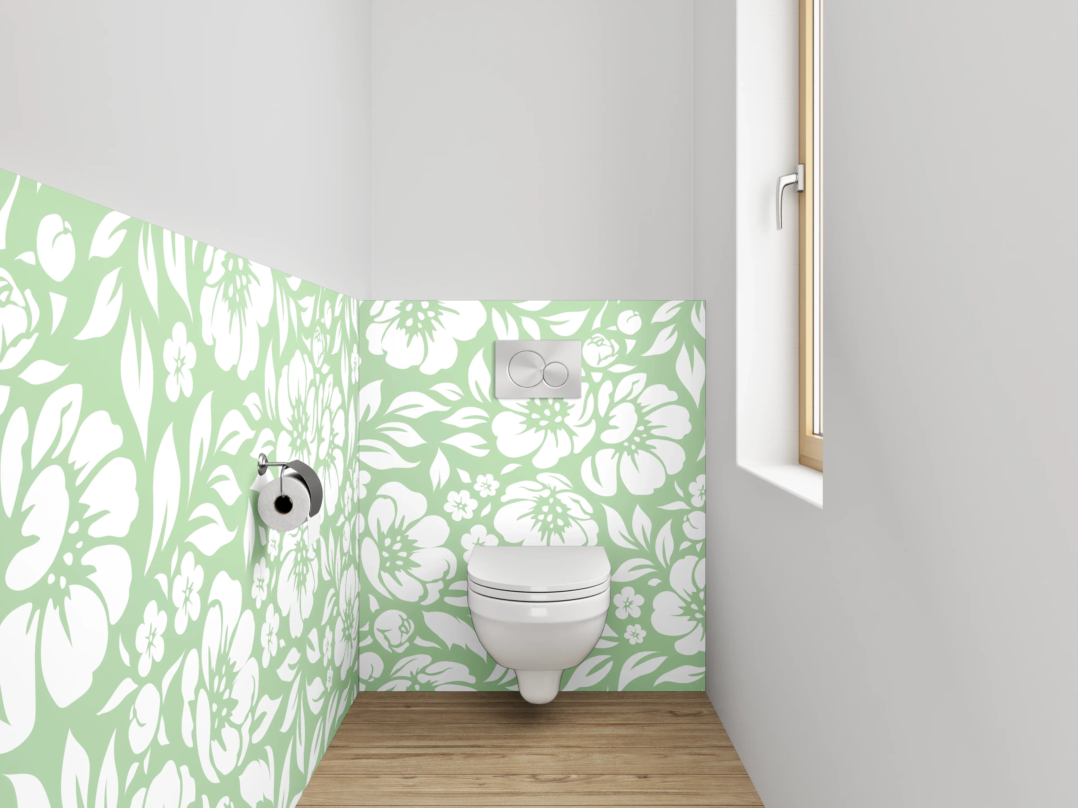 WC-Rückwand - Florales Muster Grün Weiß