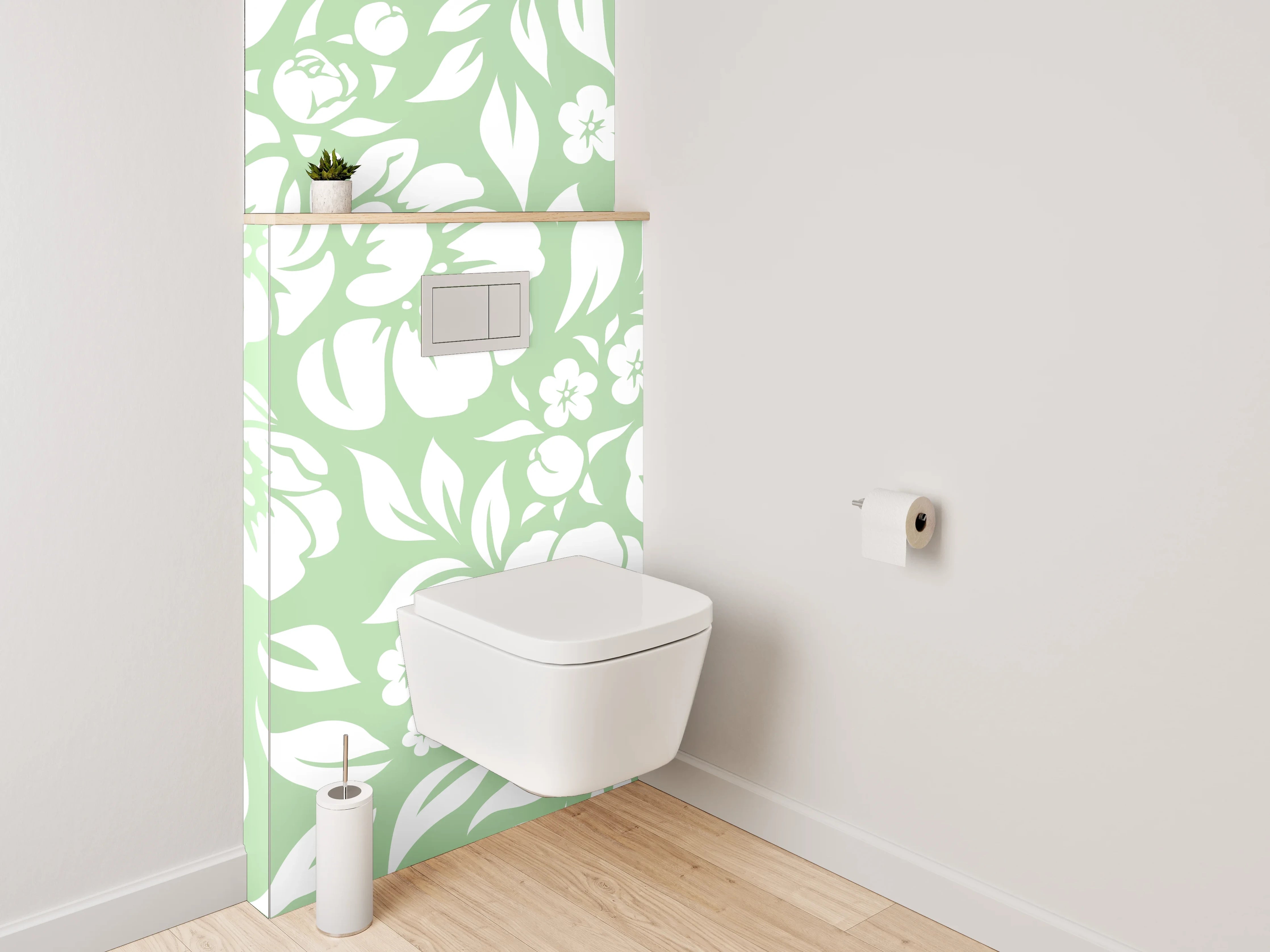 WC-Rückwand - Florales Muster Grün Weiß