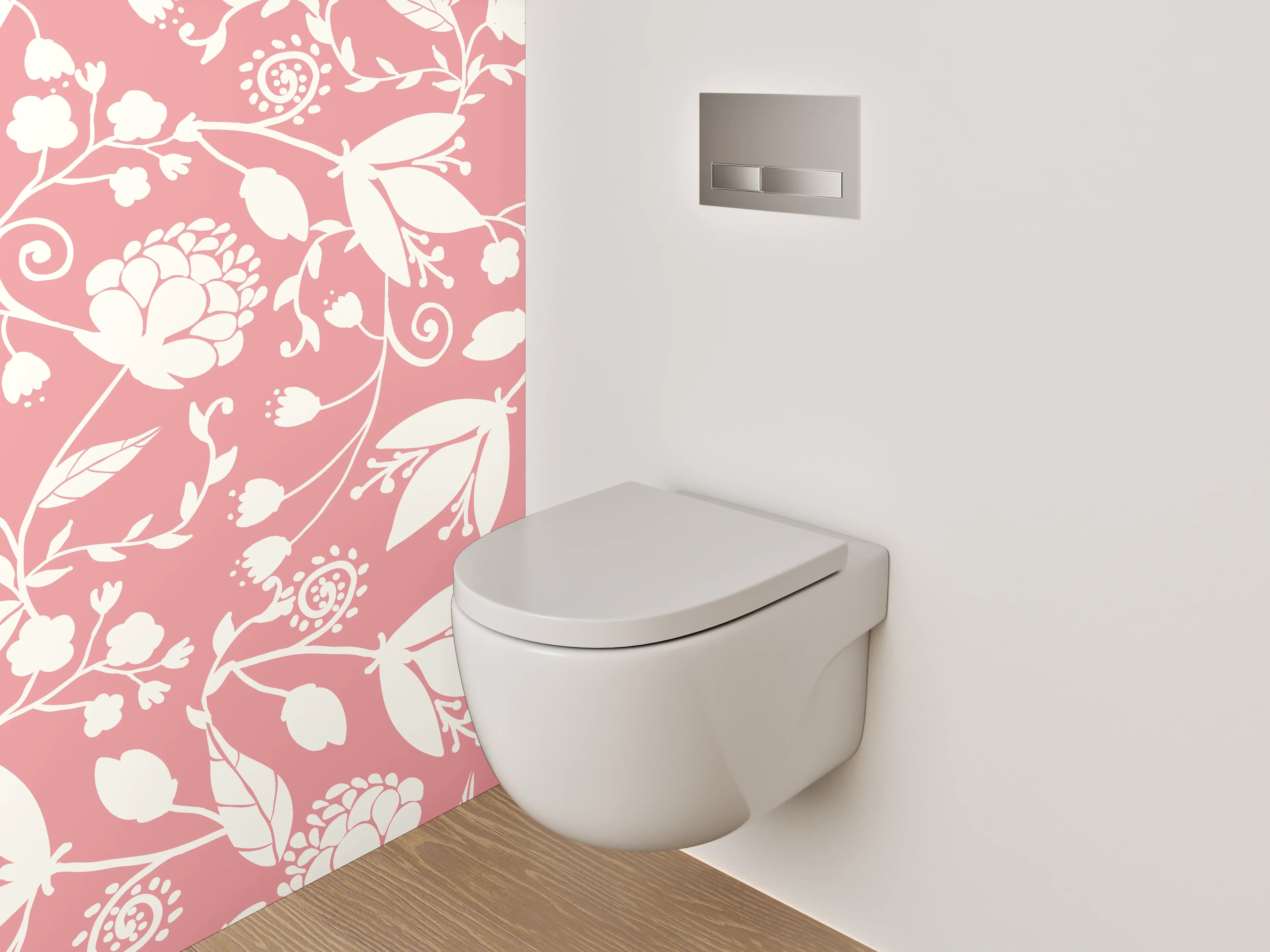 WC-Rückwand - Florales Muster Rosa Weiß Deko