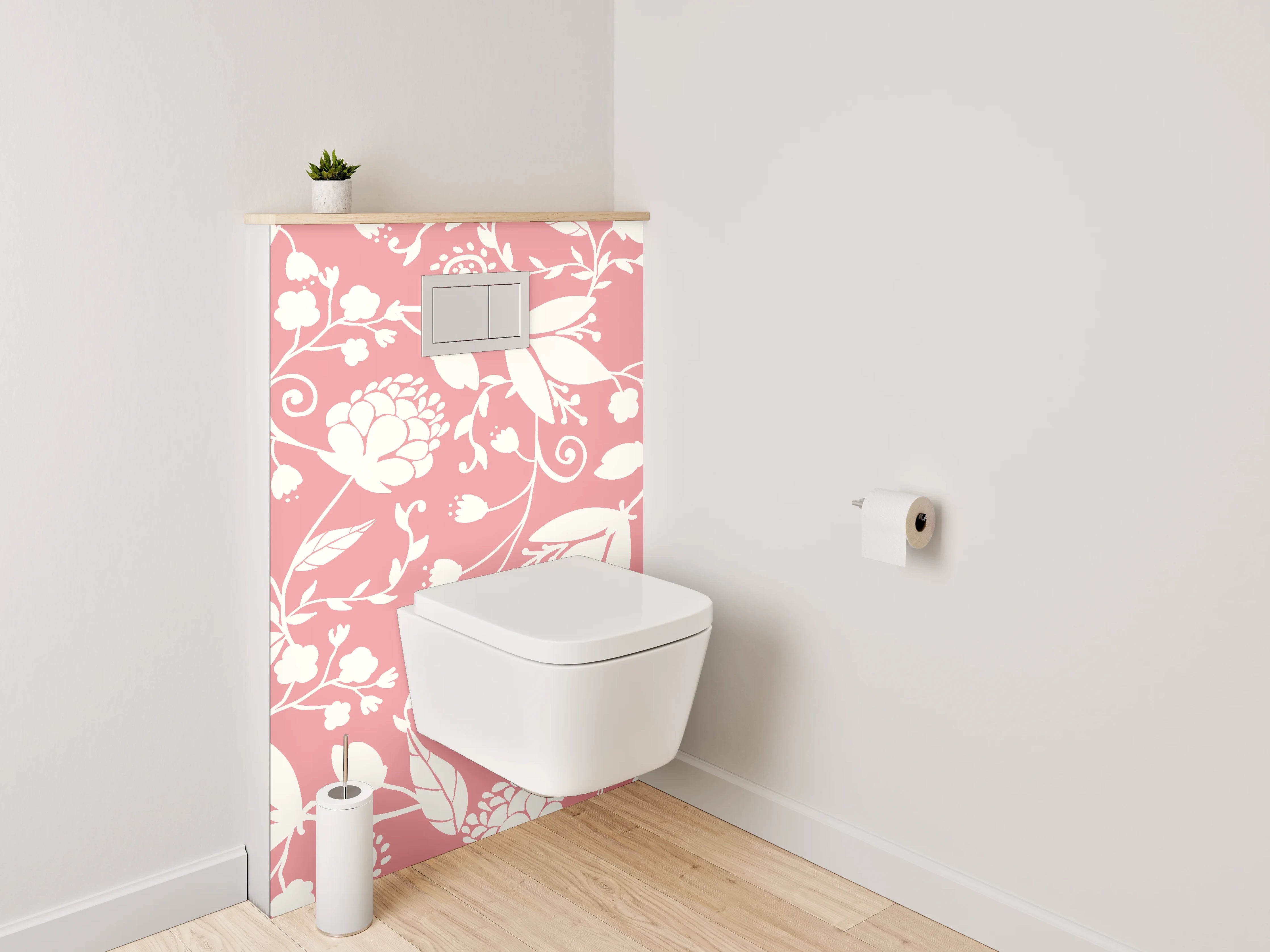 WC-Rückwand - Florales Muster Rosa Weiß Deko
