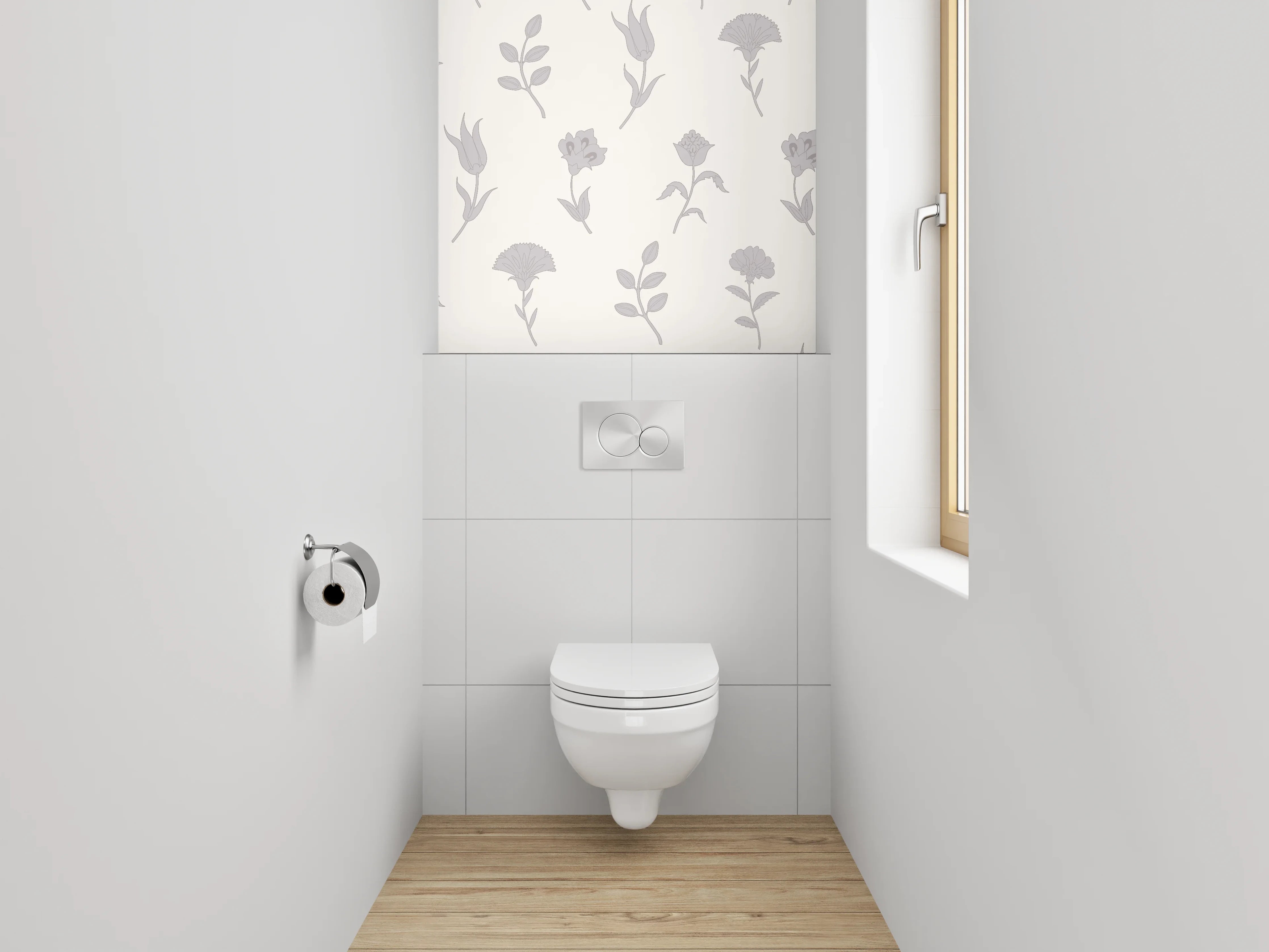 WC-Rückwand - Florales Muster Weiß Grau