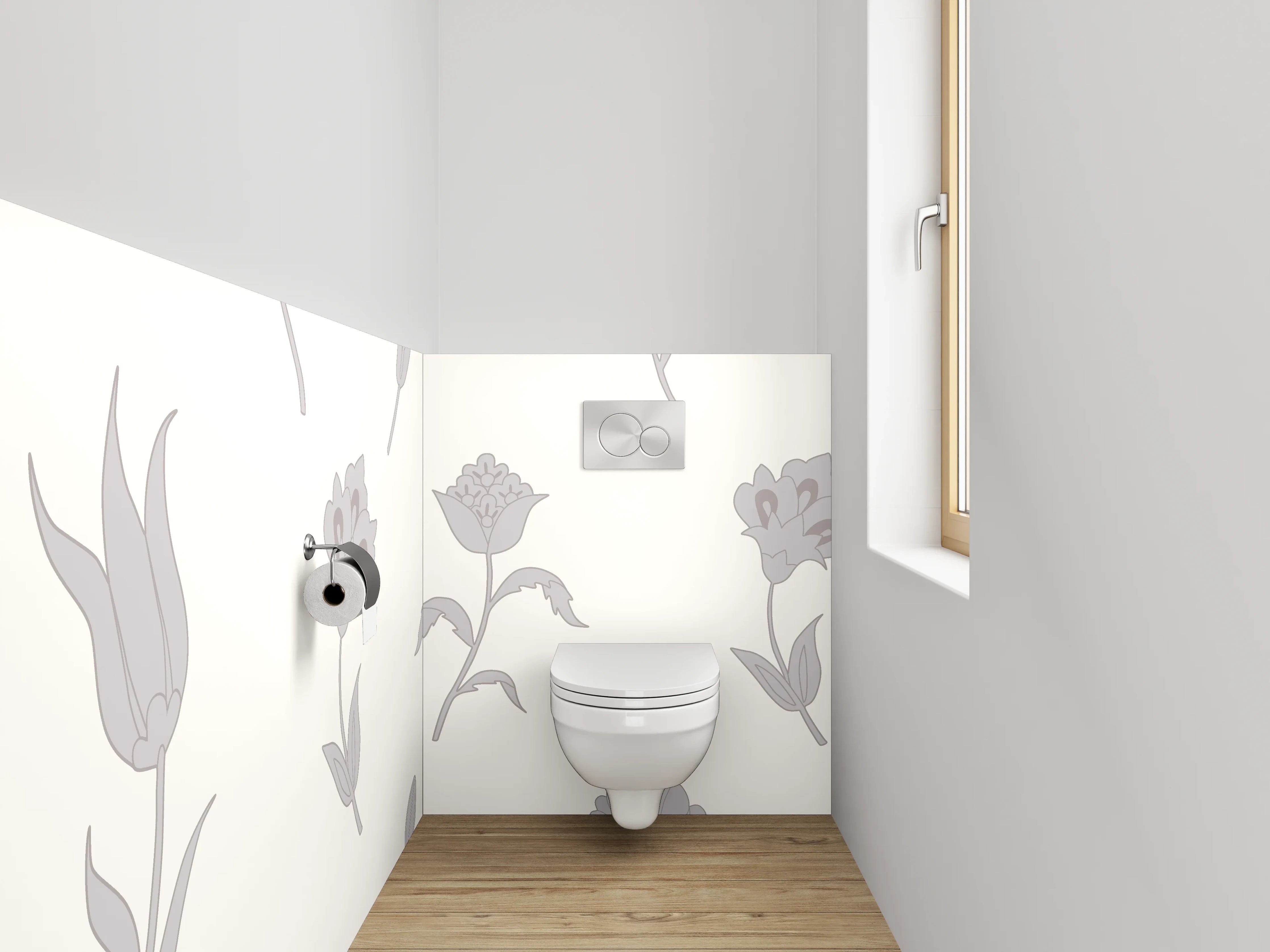 WC-Rückwand - Florales Muster Weiß Grau