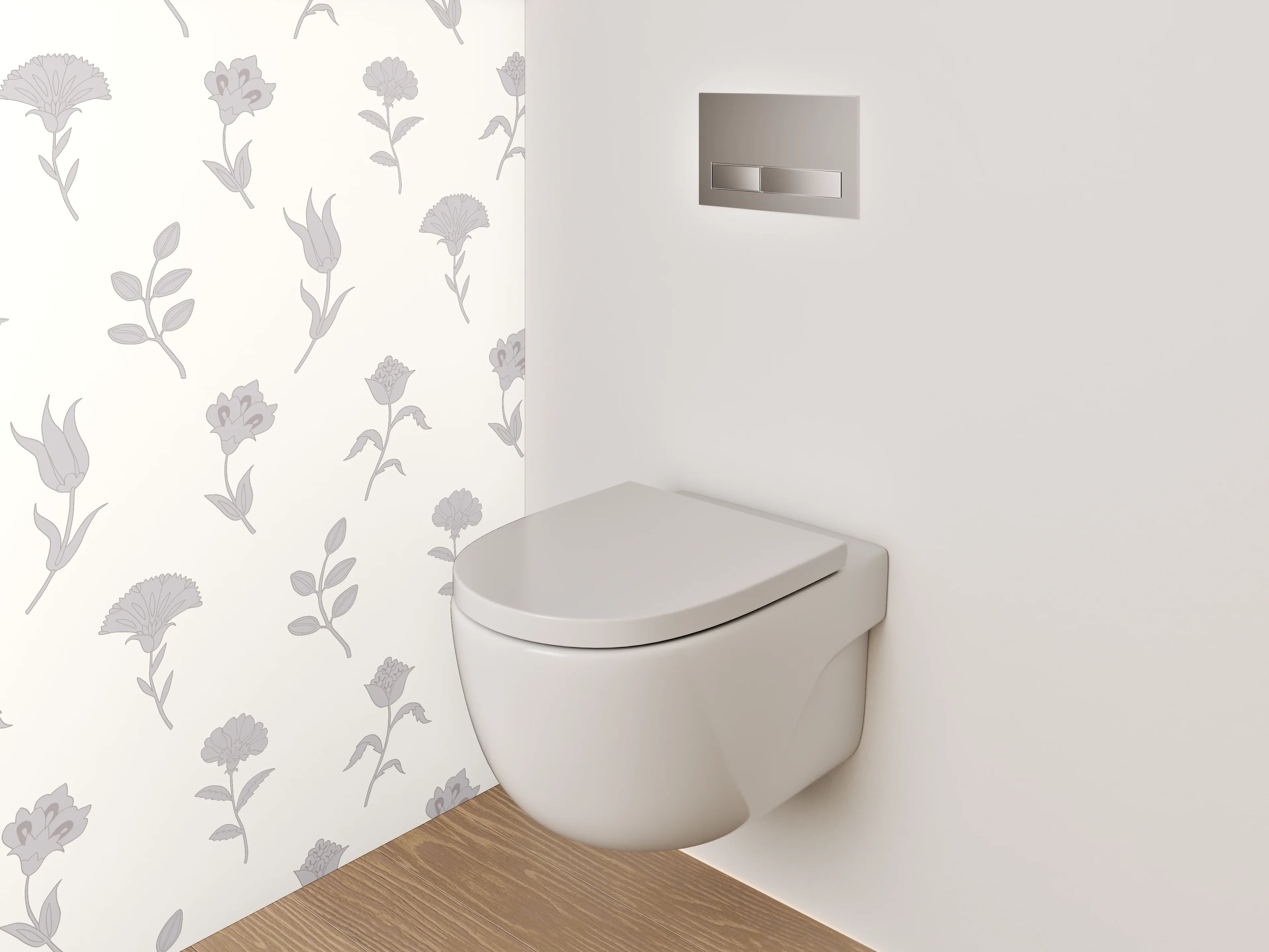 WC-Rückwand - Florales Muster Weiß Grau