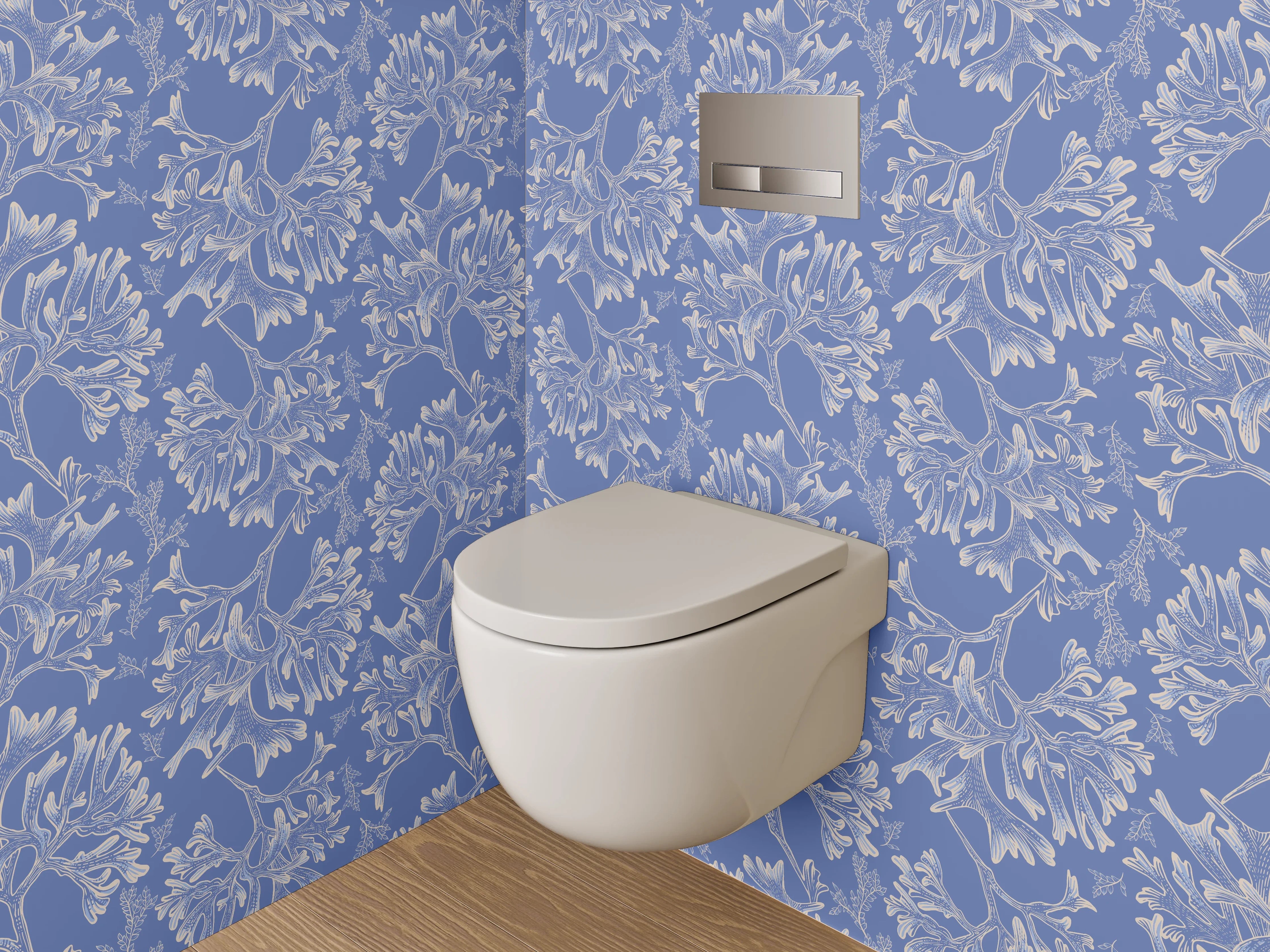 WC-Rückwand - Florales Muster auf Blau – Eleganz pur
