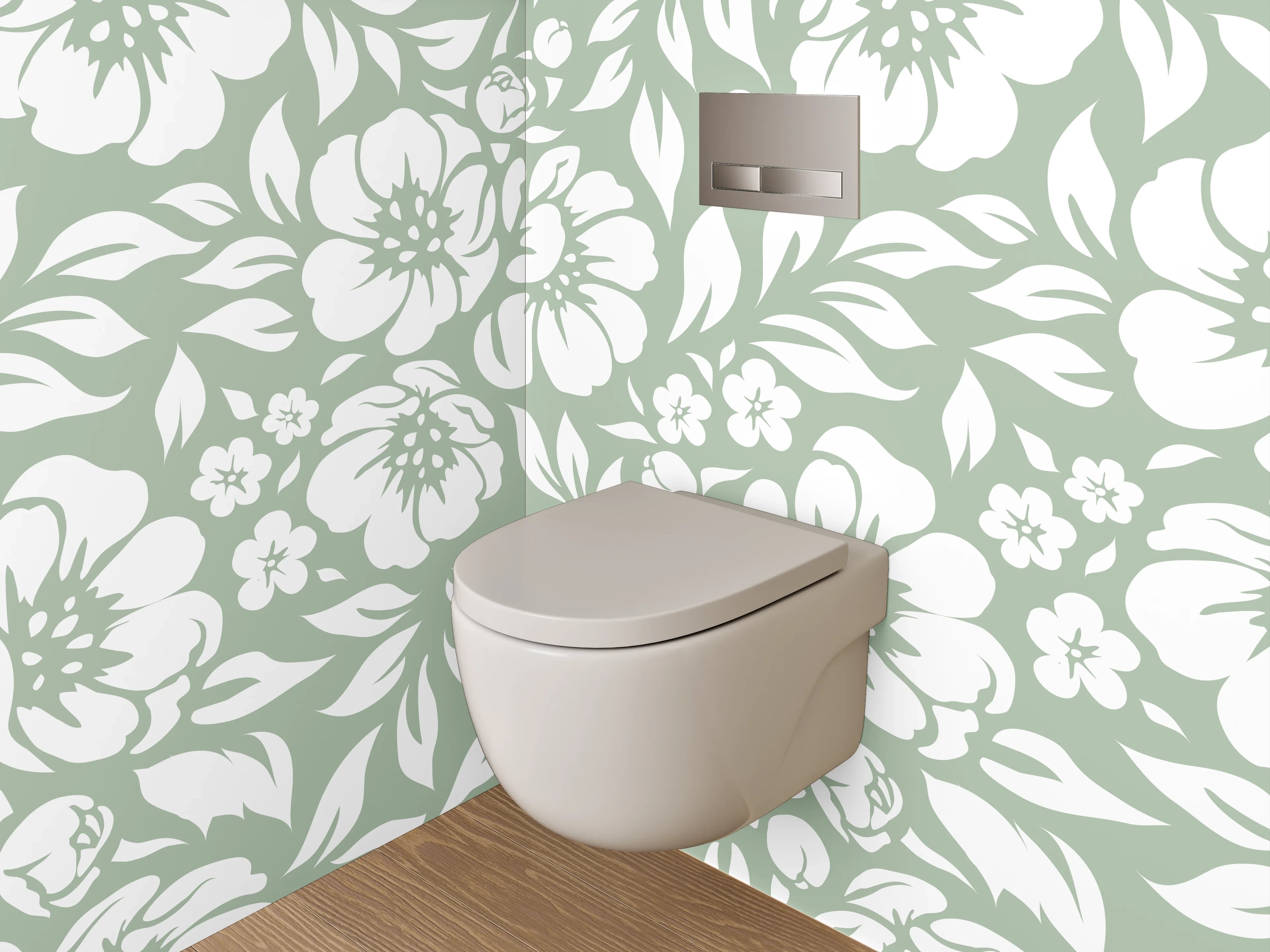 WC-Rückwand - Florales Muster grün-weiß Wanddesign