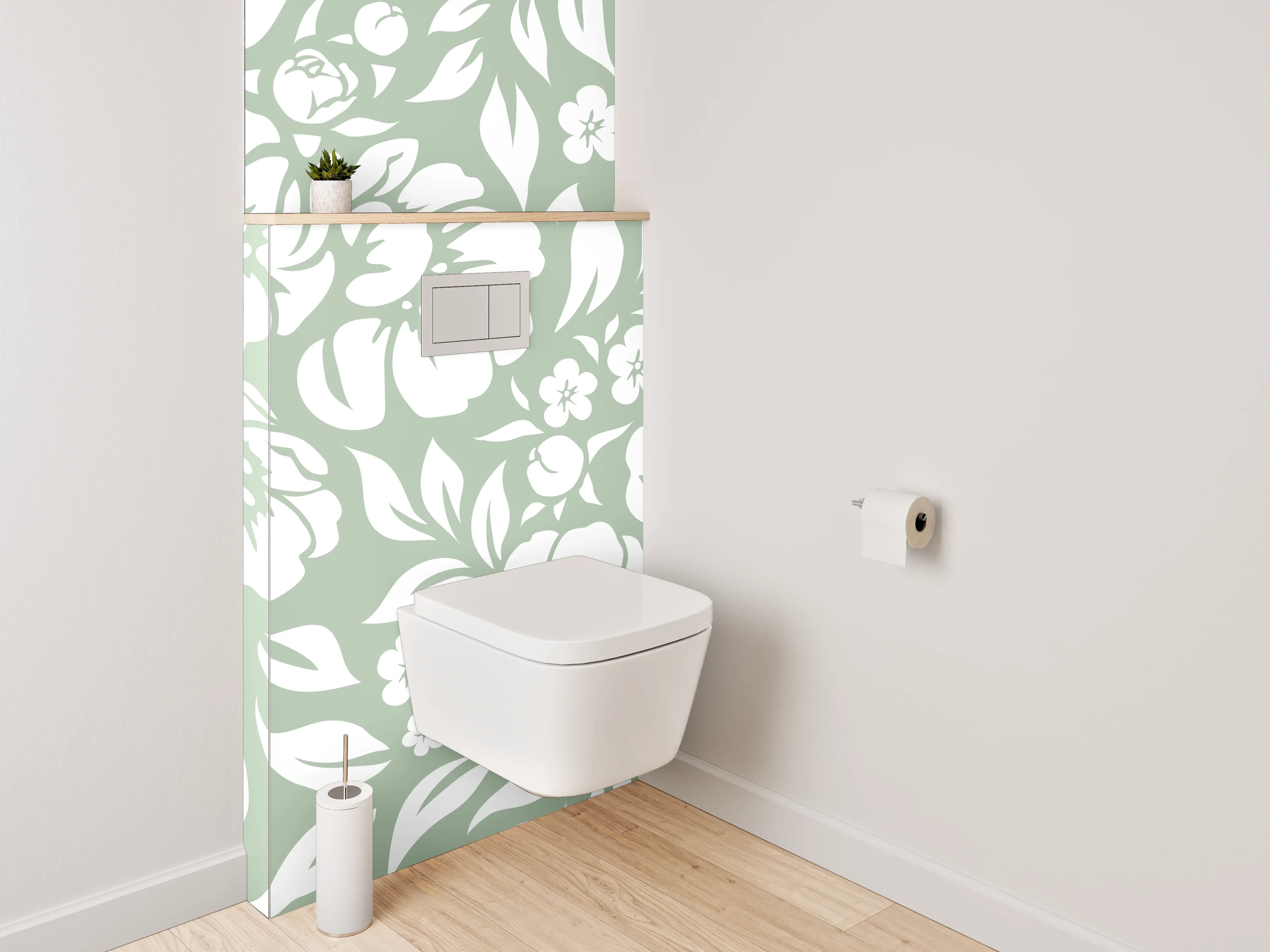 WC-Rückwand - Florales Muster grün-weiß Wanddesign