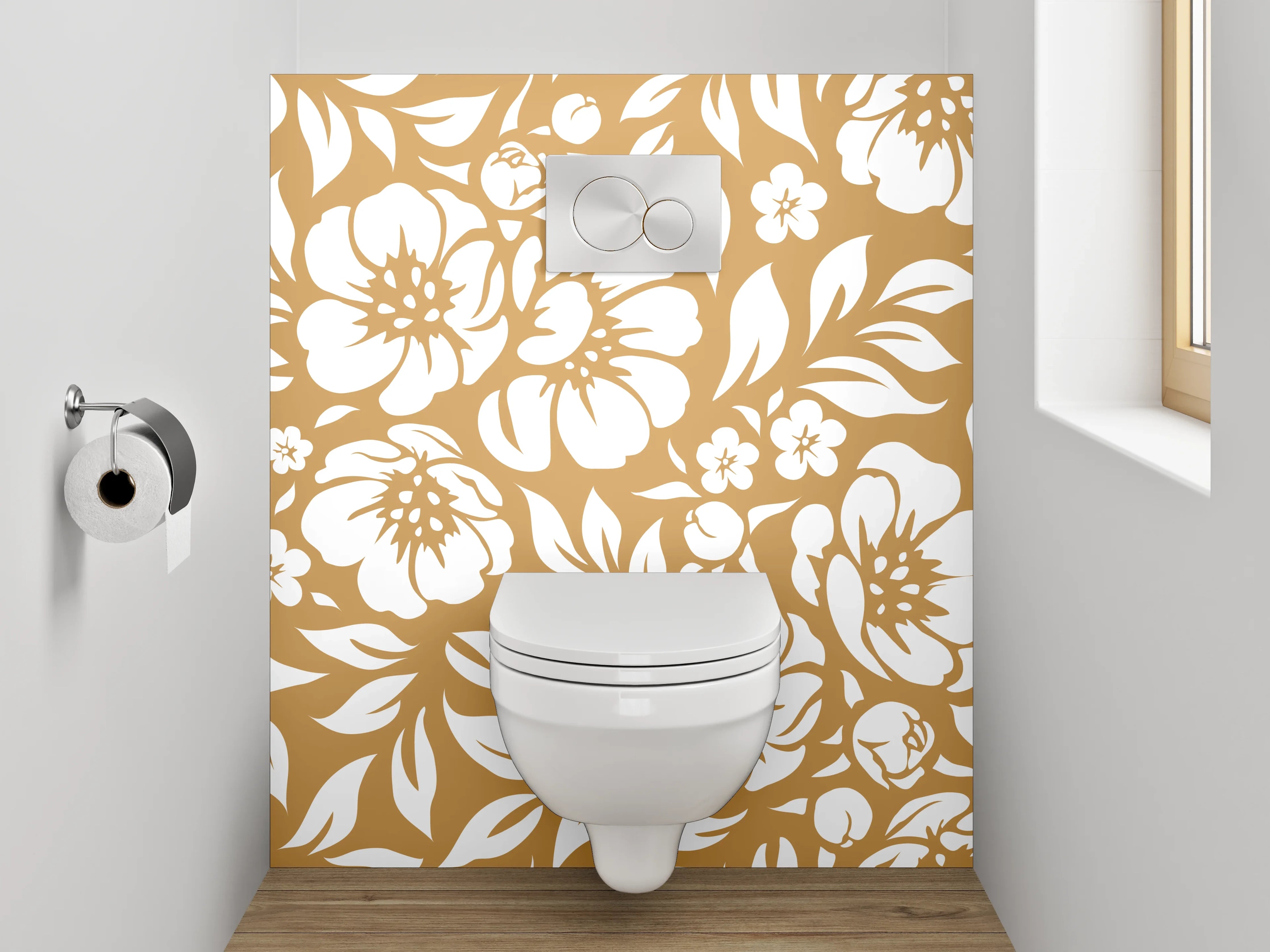 WC-Rückwand - Florales Muster in Braun-Weiß