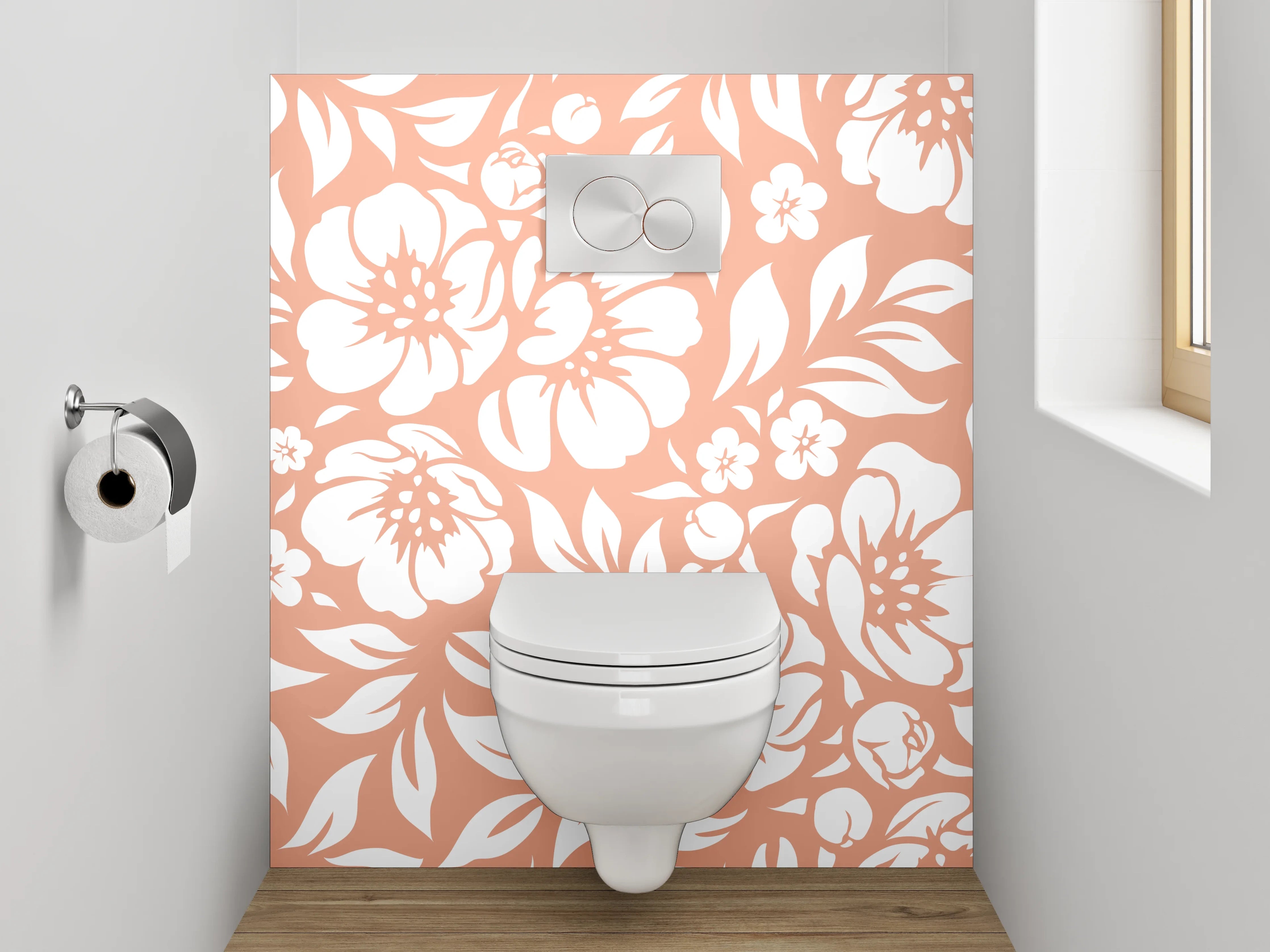 WC-Rückwand - Florales Muster in Terrakotta und Weiß
