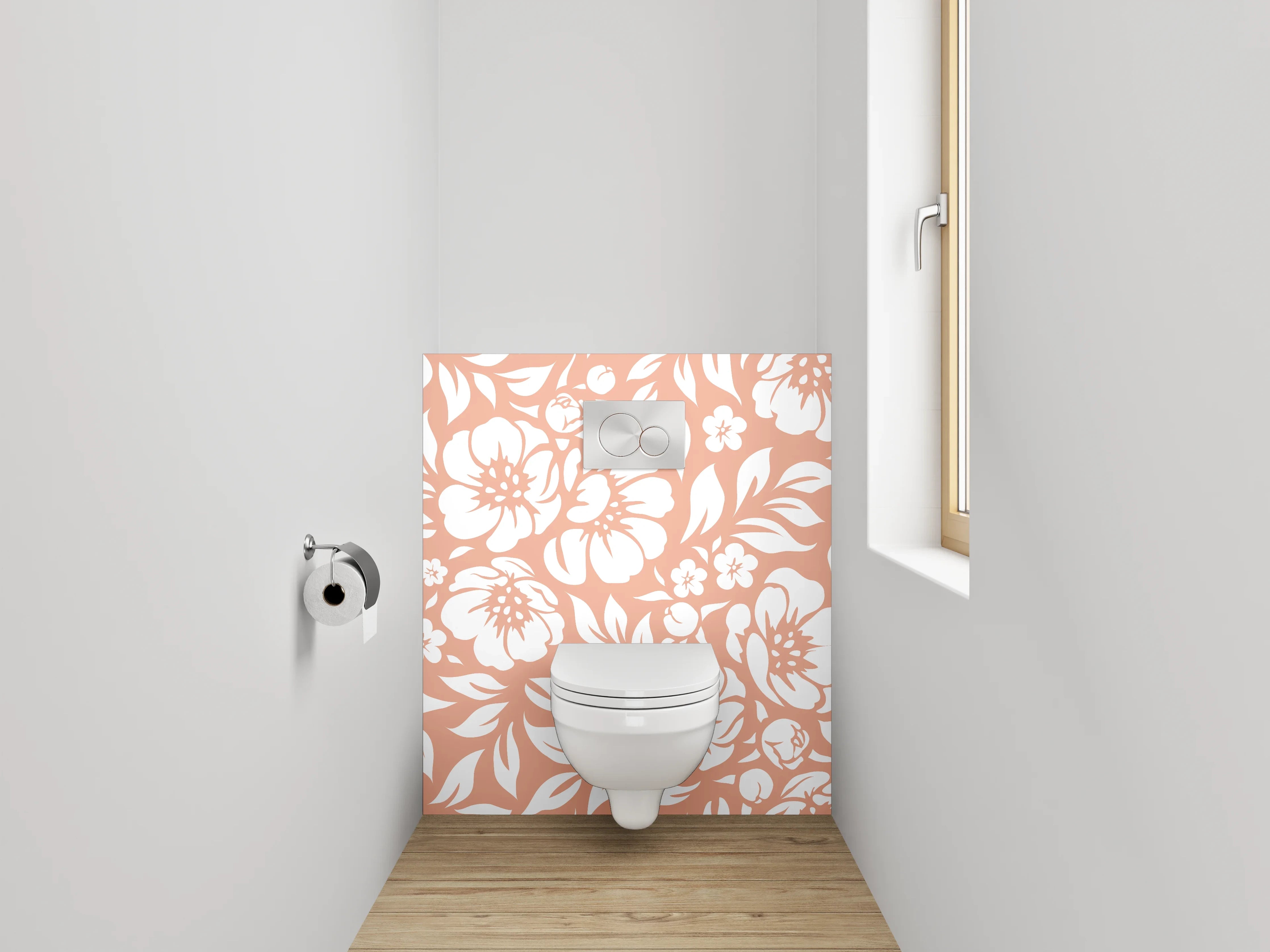 WC-Rückwand - Florales Muster in Terrakotta und Weiß
