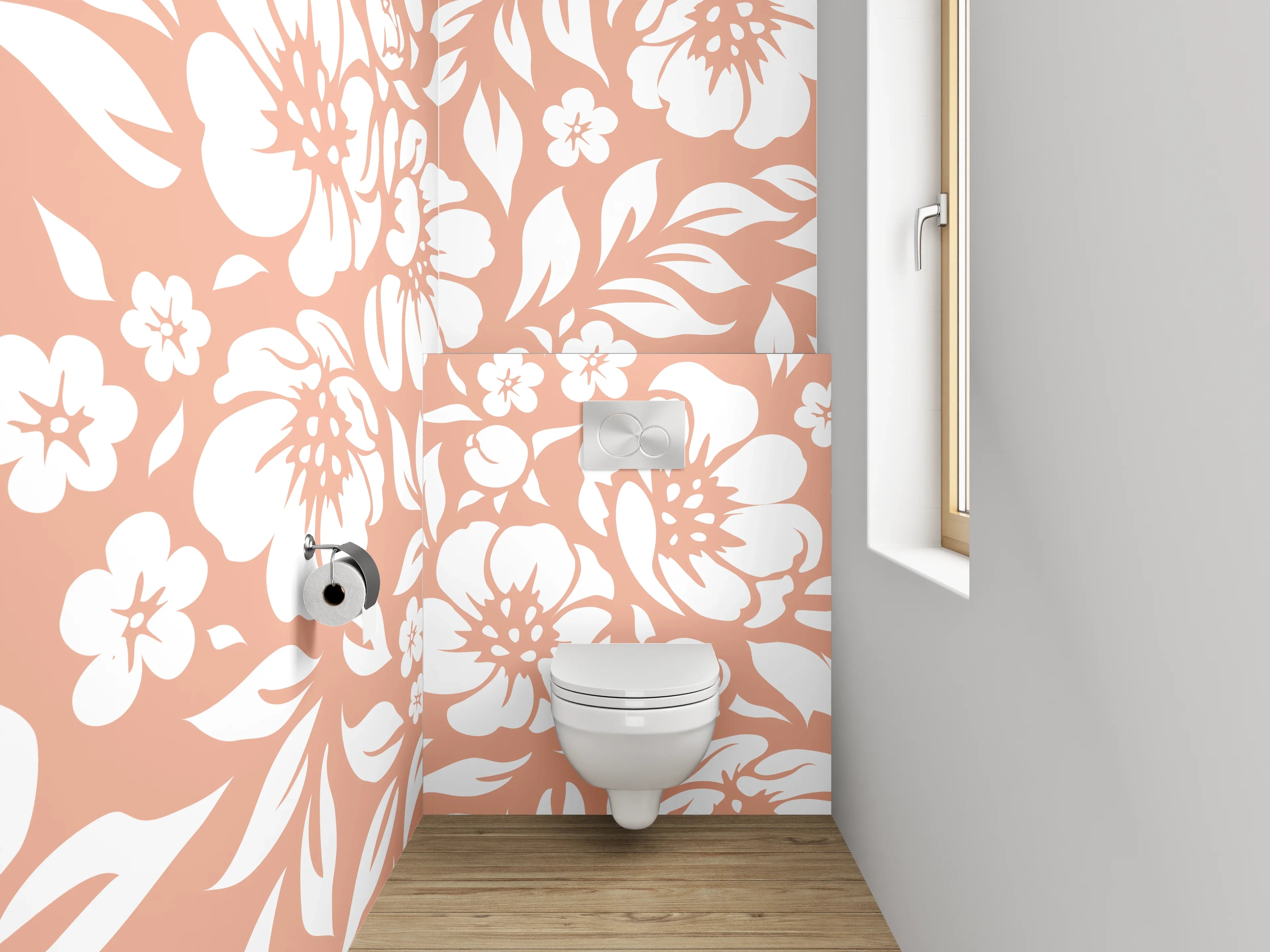 WC-Rückwand - Florales Muster in Terrakotta und Weiß