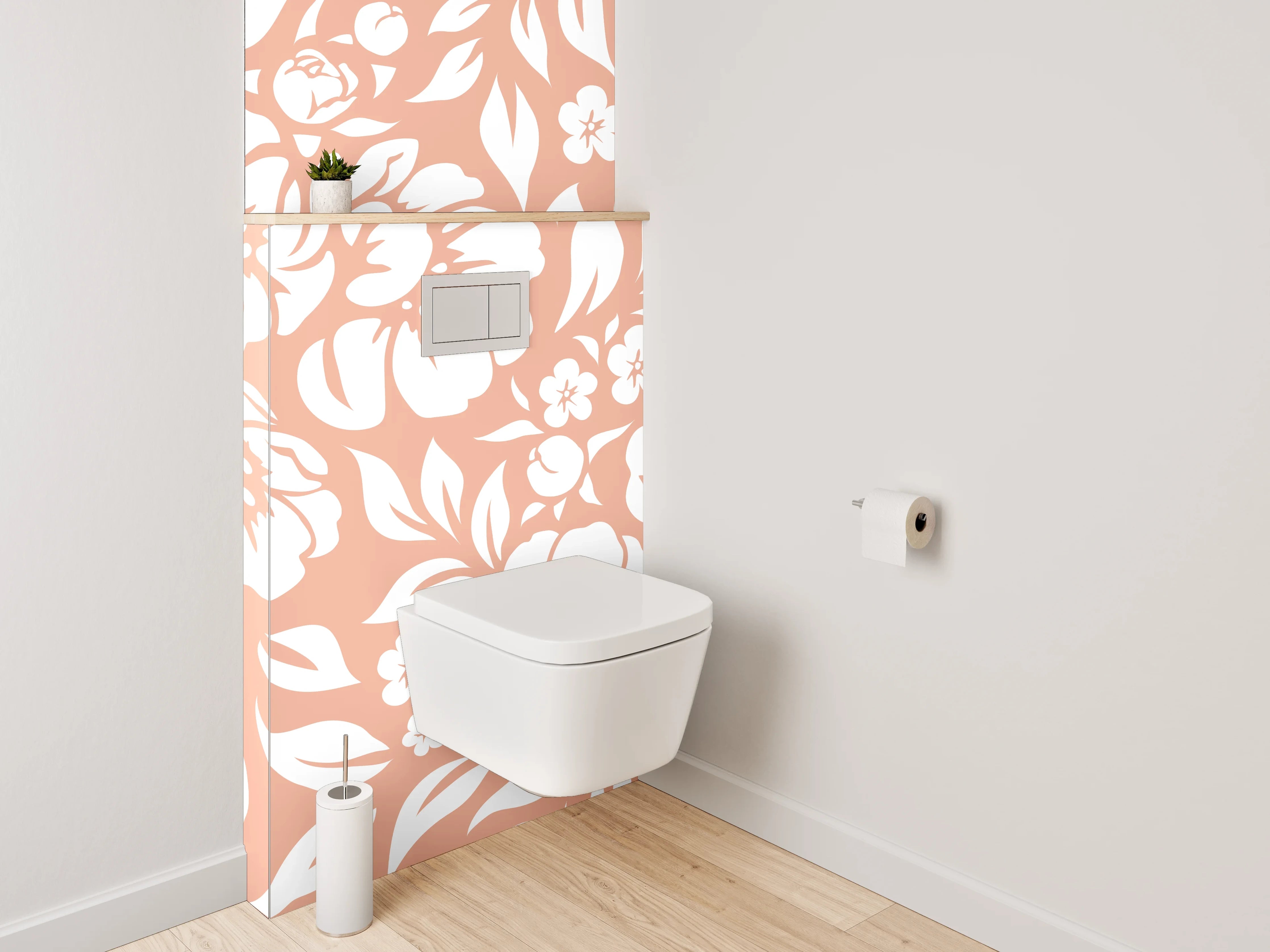 WC-Rückwand - Florales Muster in Terrakotta und Weiß