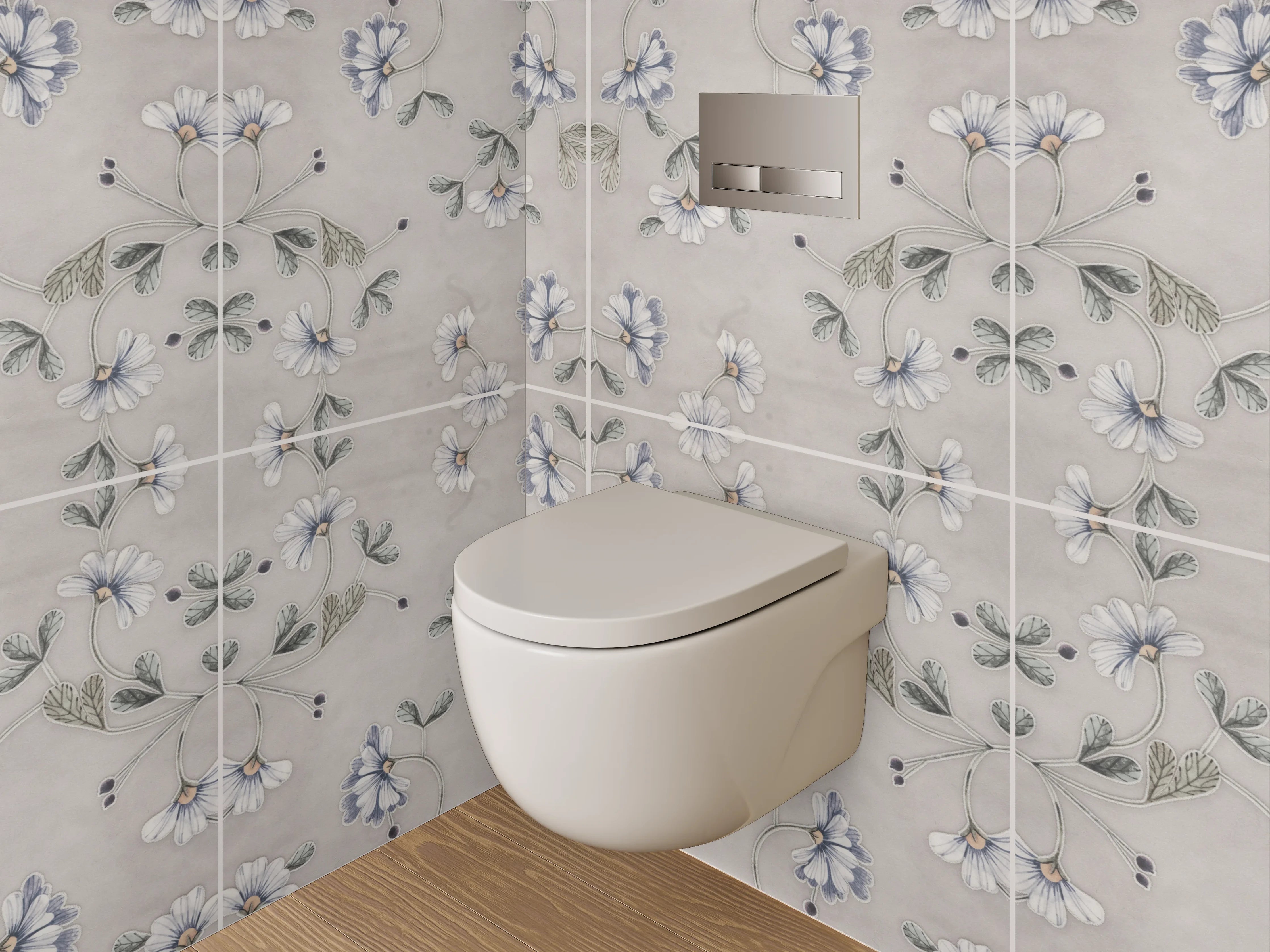 WC-Rückwand - Florales Muster in sanftem Beige