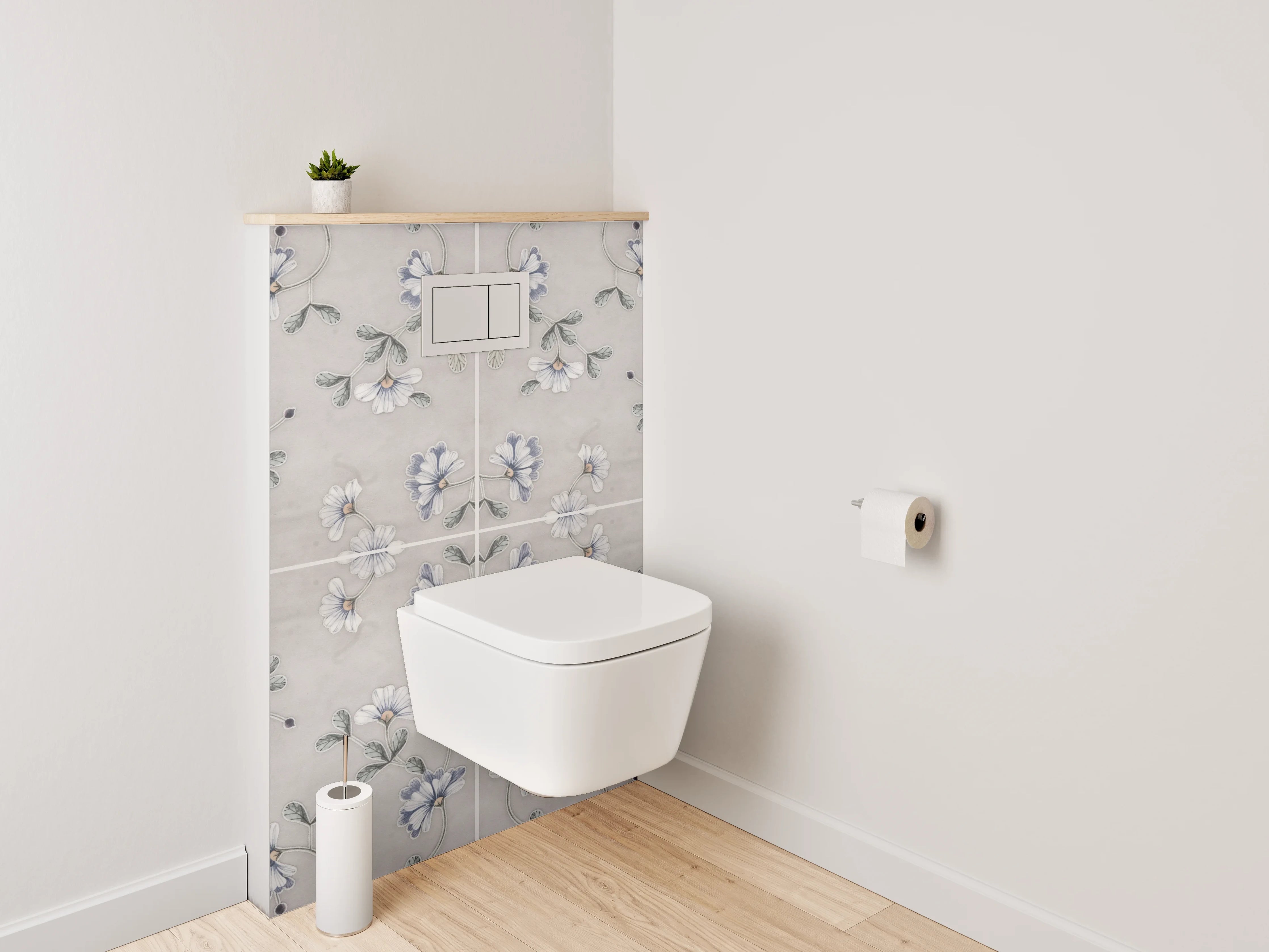 WC-Rückwand - Florales Muster in sanftem Beige