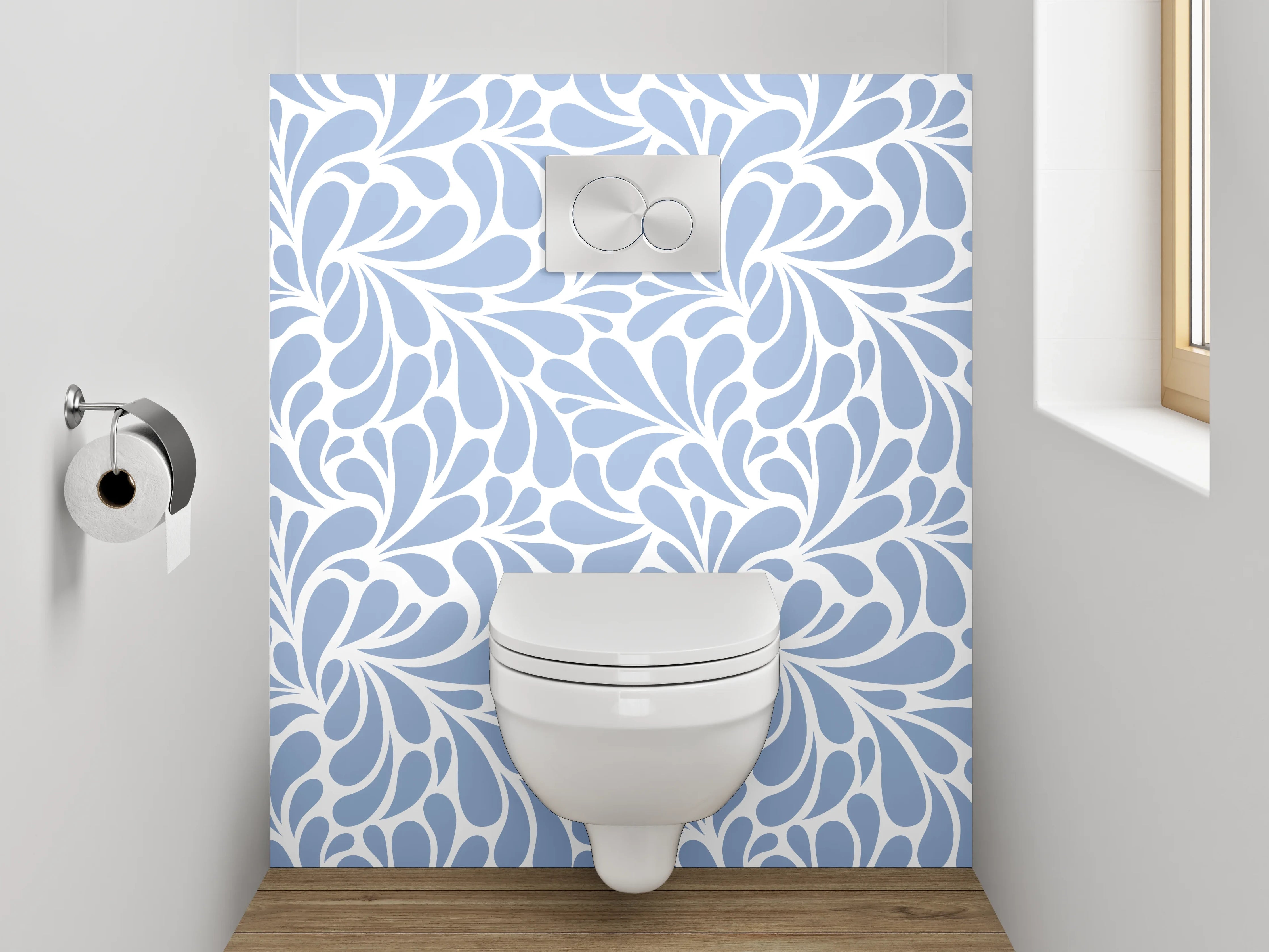 WC-Rückwand - Florales Ornament Blau Weiß Muster
