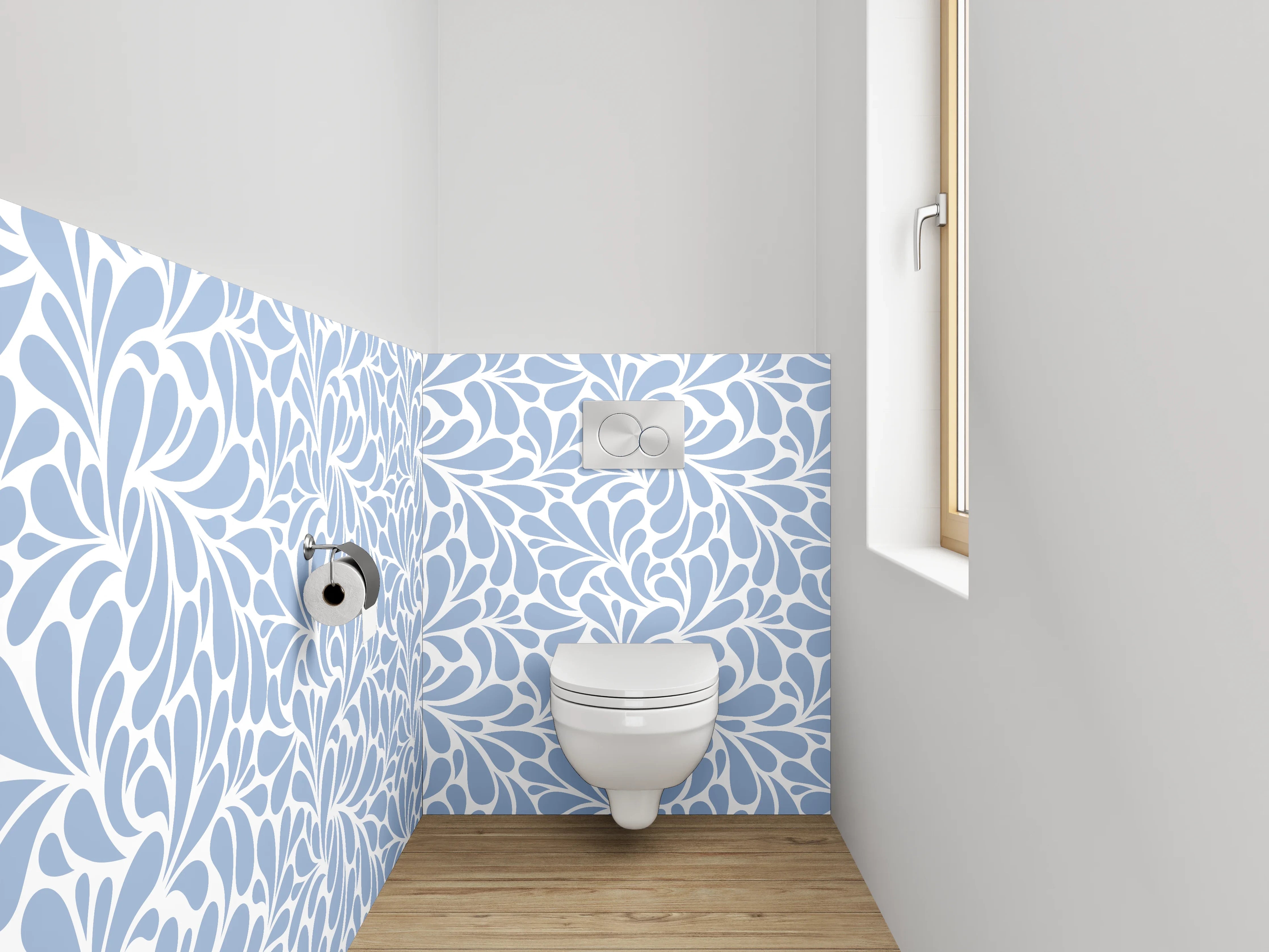 WC-Rückwand - Florales Ornament Blau Weiß Muster