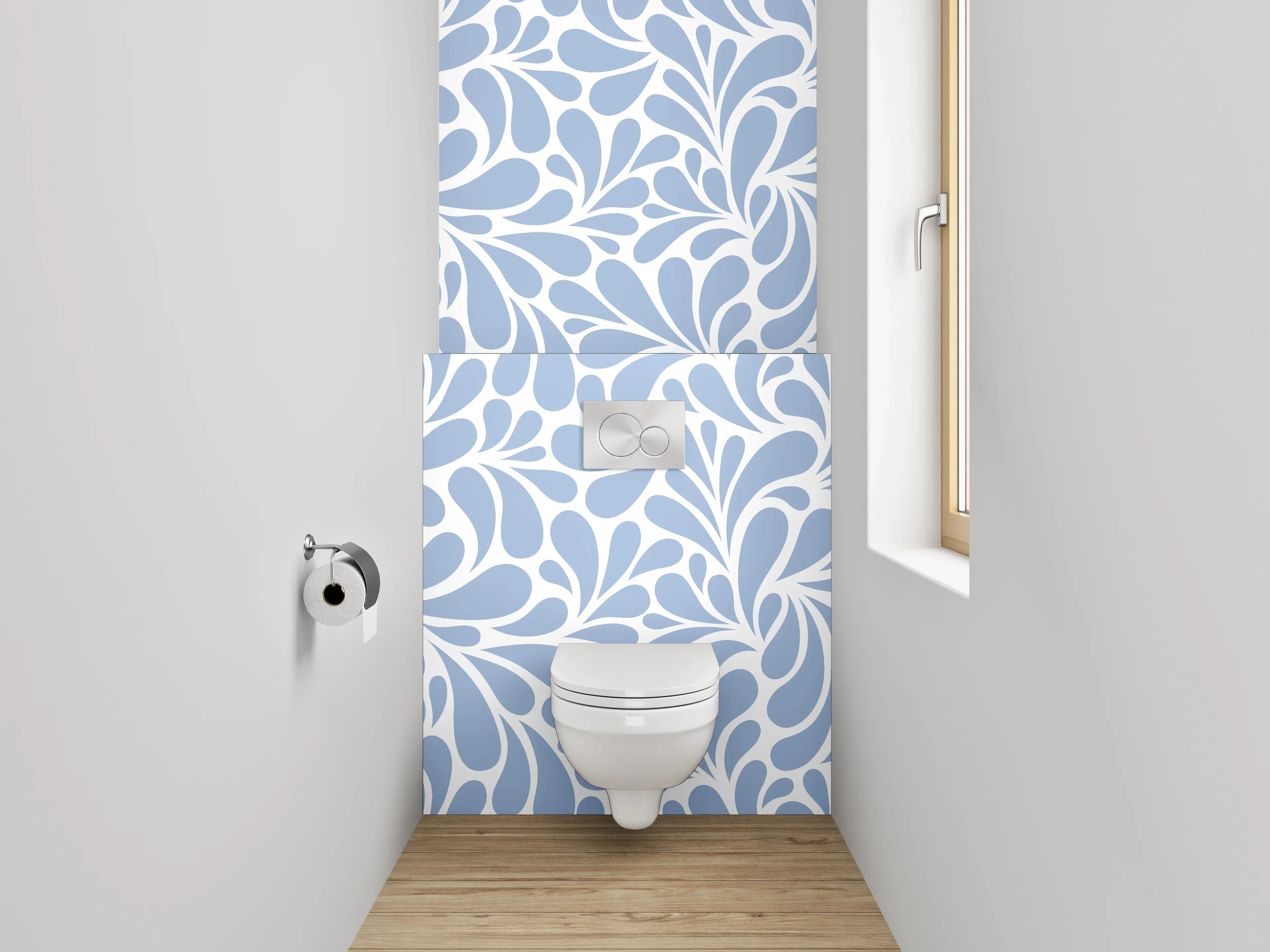 WC-Rückwand - Florales Ornament Blau Weiß Muster