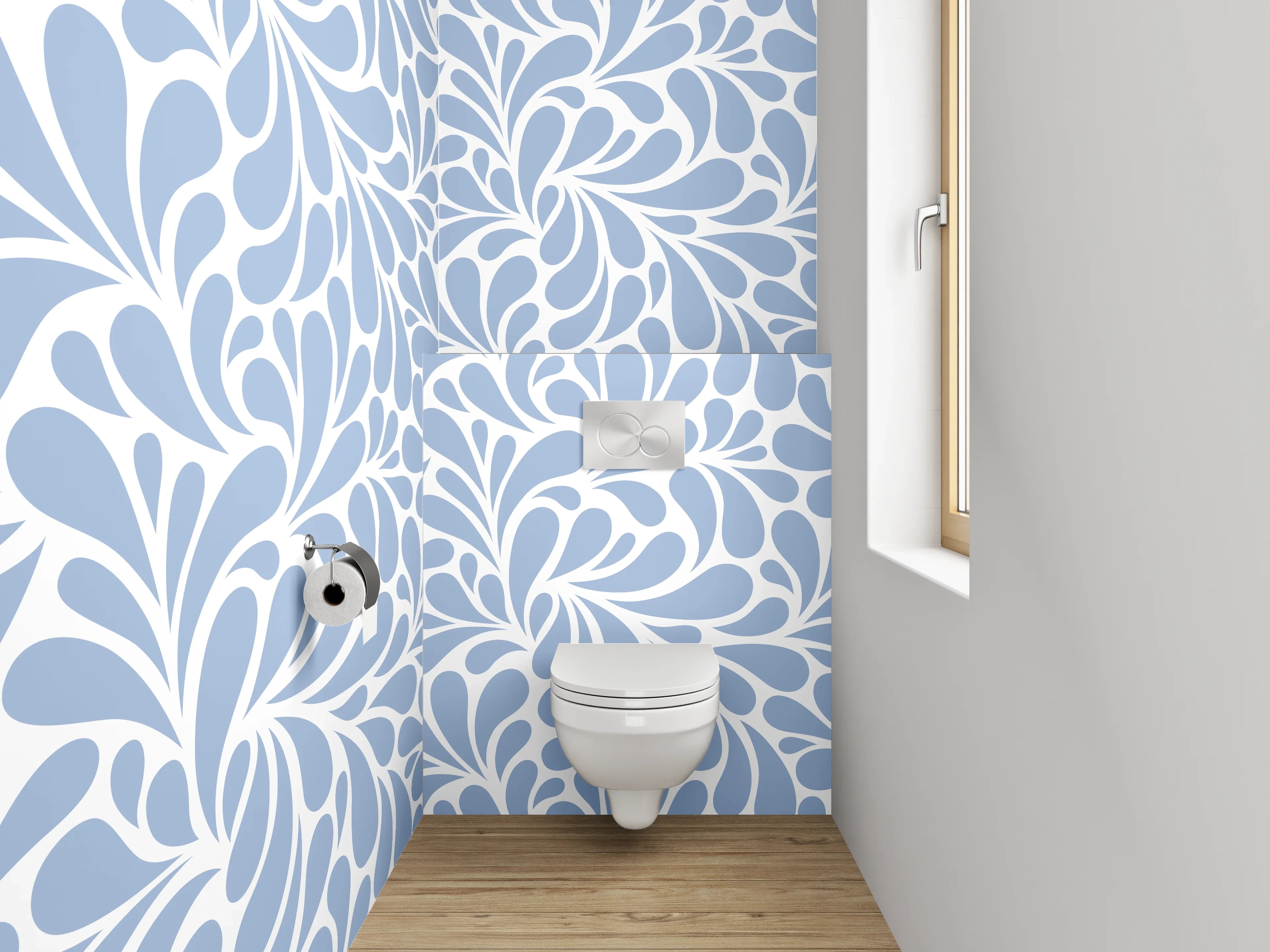 WC-Rückwand - Florales Ornament Blau Weiß Muster