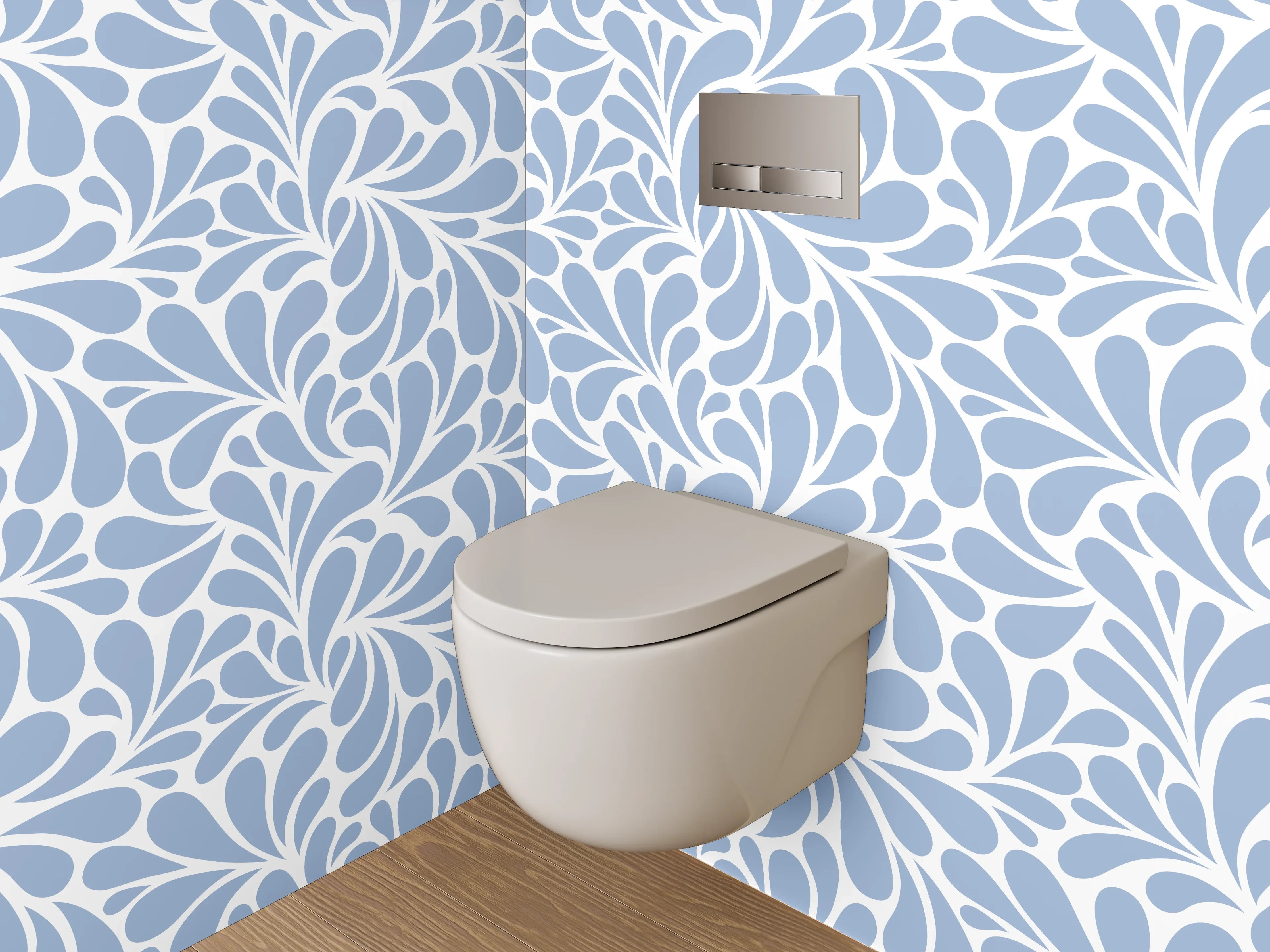 WC-Rückwand - Florales Ornament Blau Weiß Muster