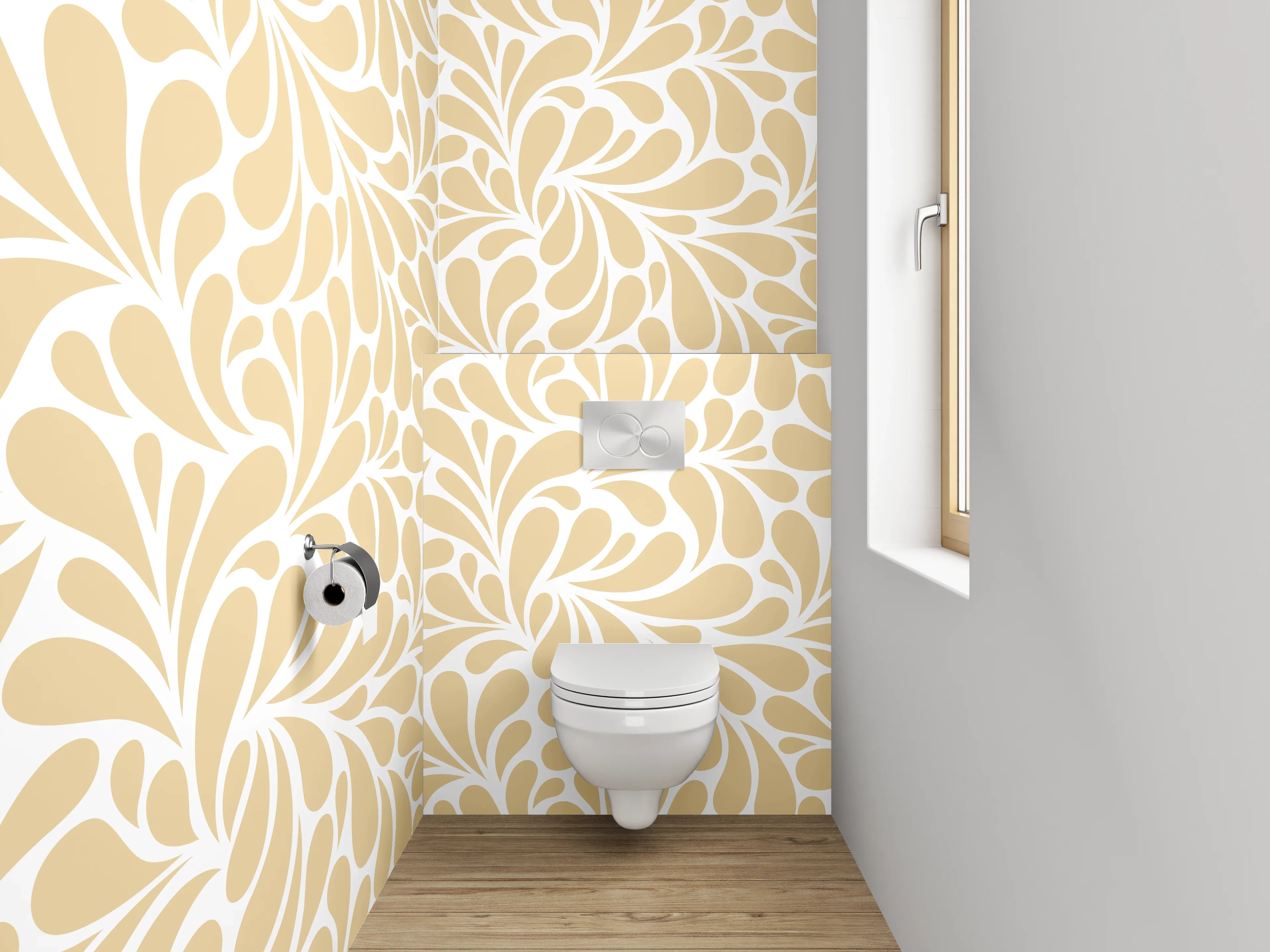 WC-Rückwand - Florales Ornament Muster Beige Weiß