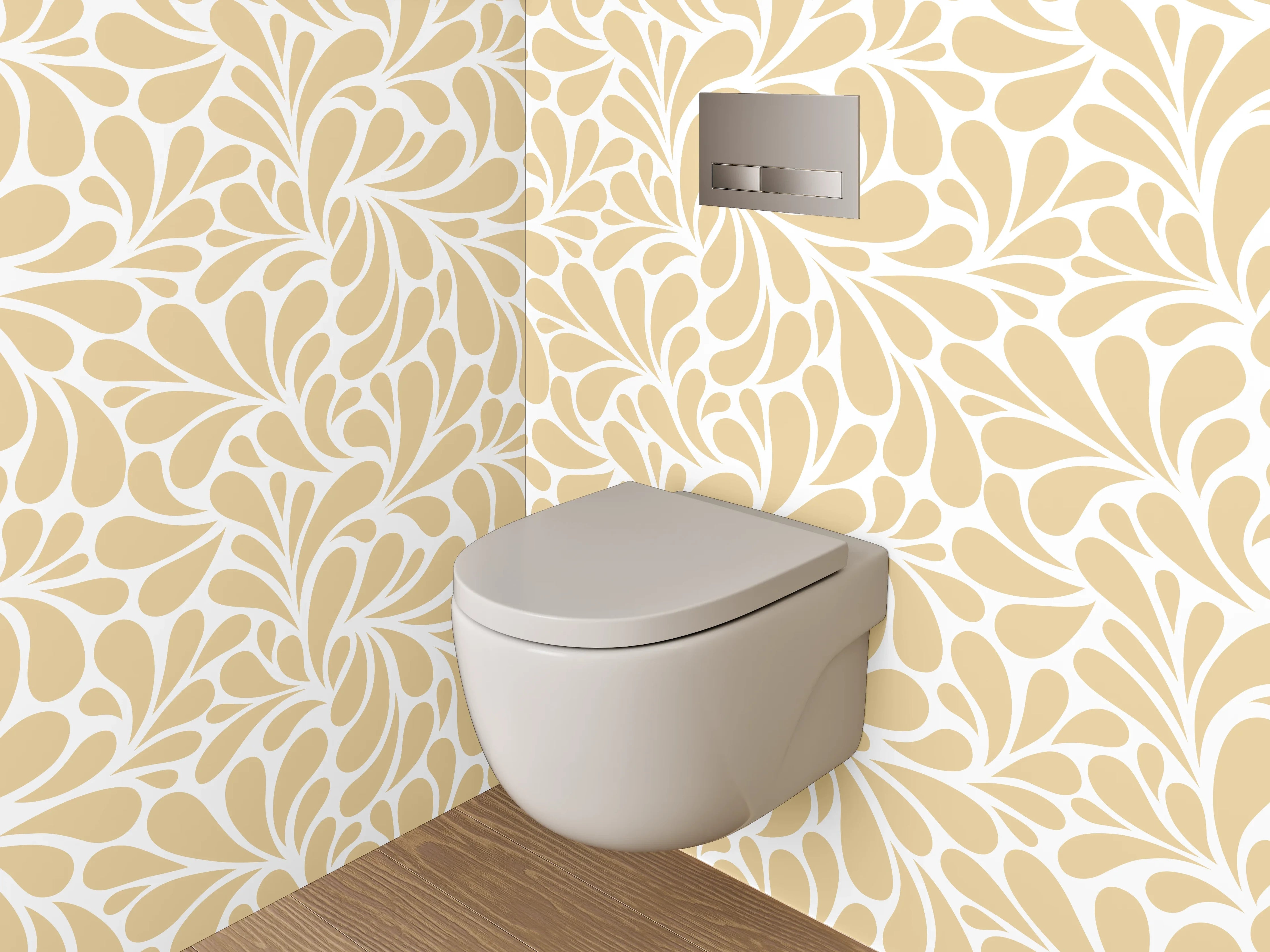 WC-Rückwand - Florales Ornament Muster Beige Weiß