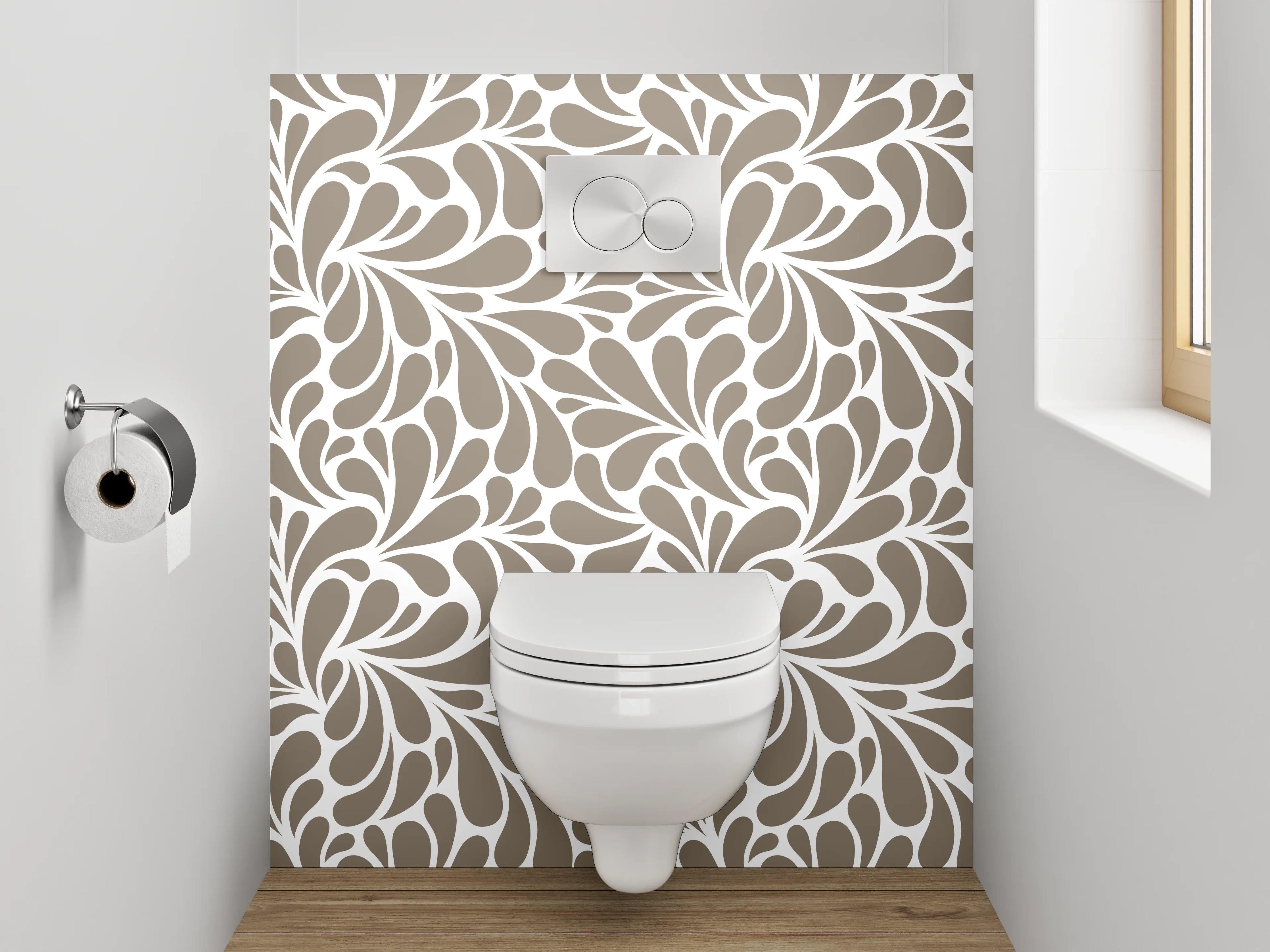 WC-Rückwand - Florales Ornament Muster Braun Weiß