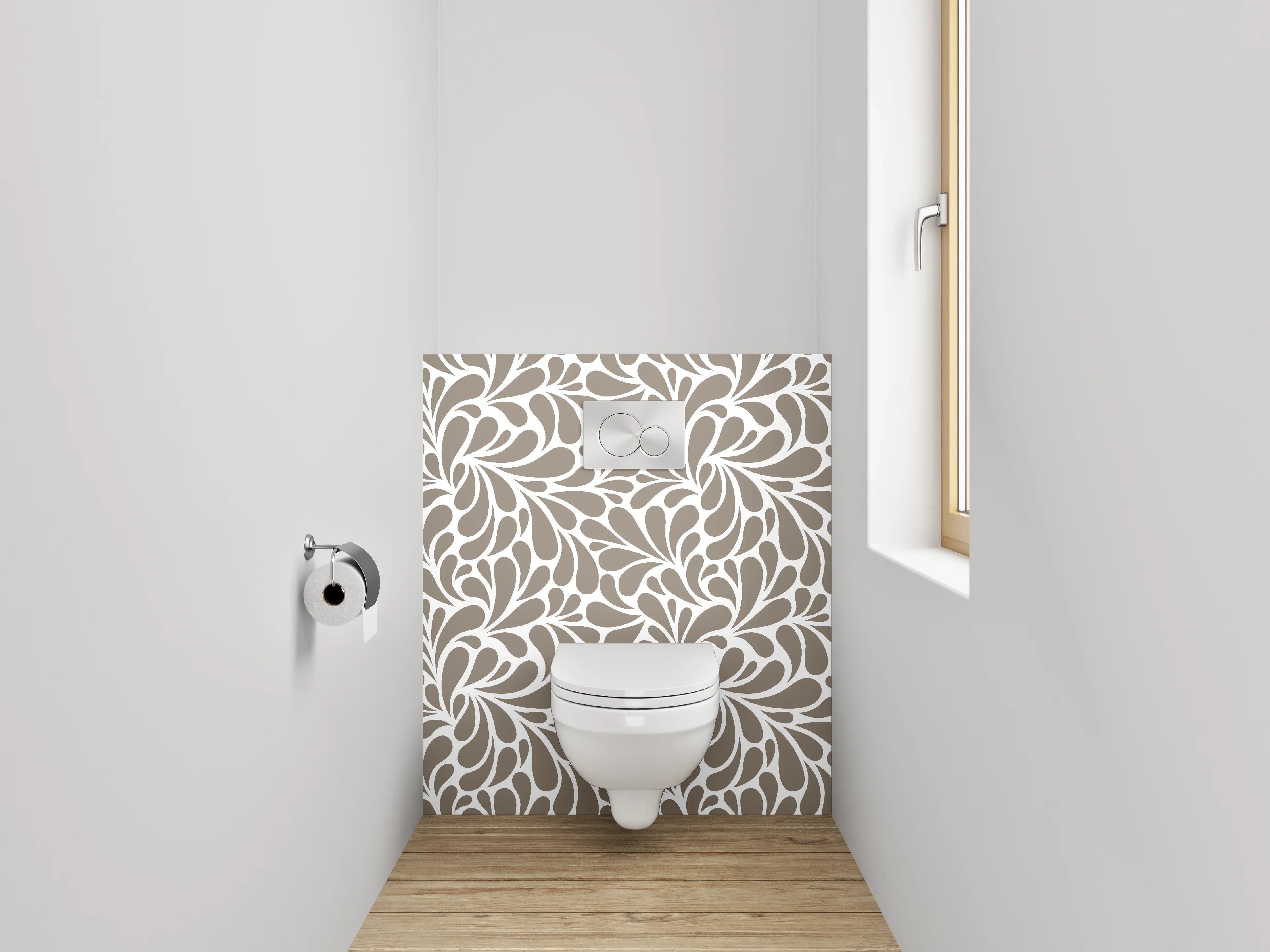 WC-Rückwand - Florales Ornament Muster Braun Weiß