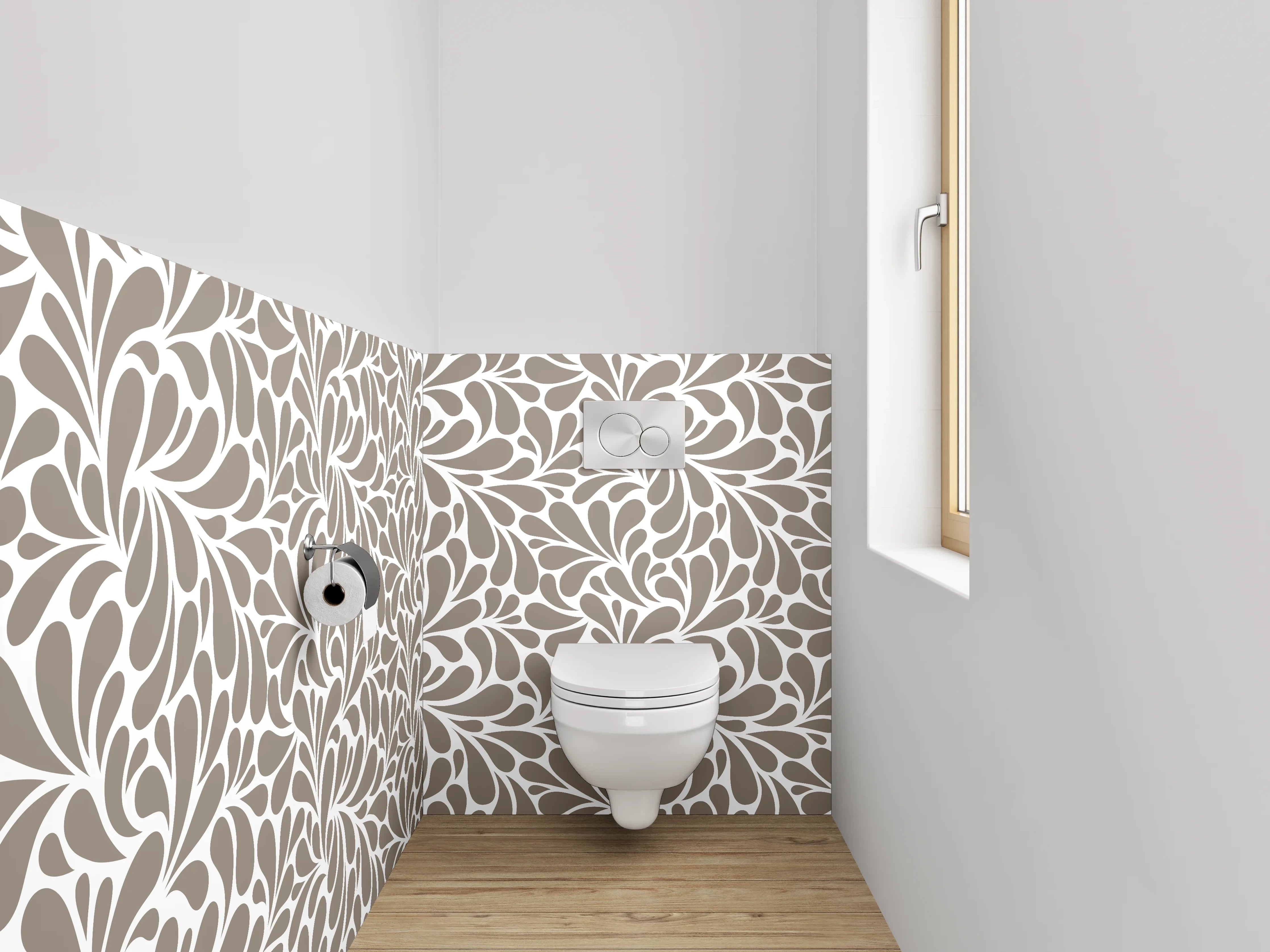 WC-Rückwand - Florales Ornament Muster Braun Weiß
