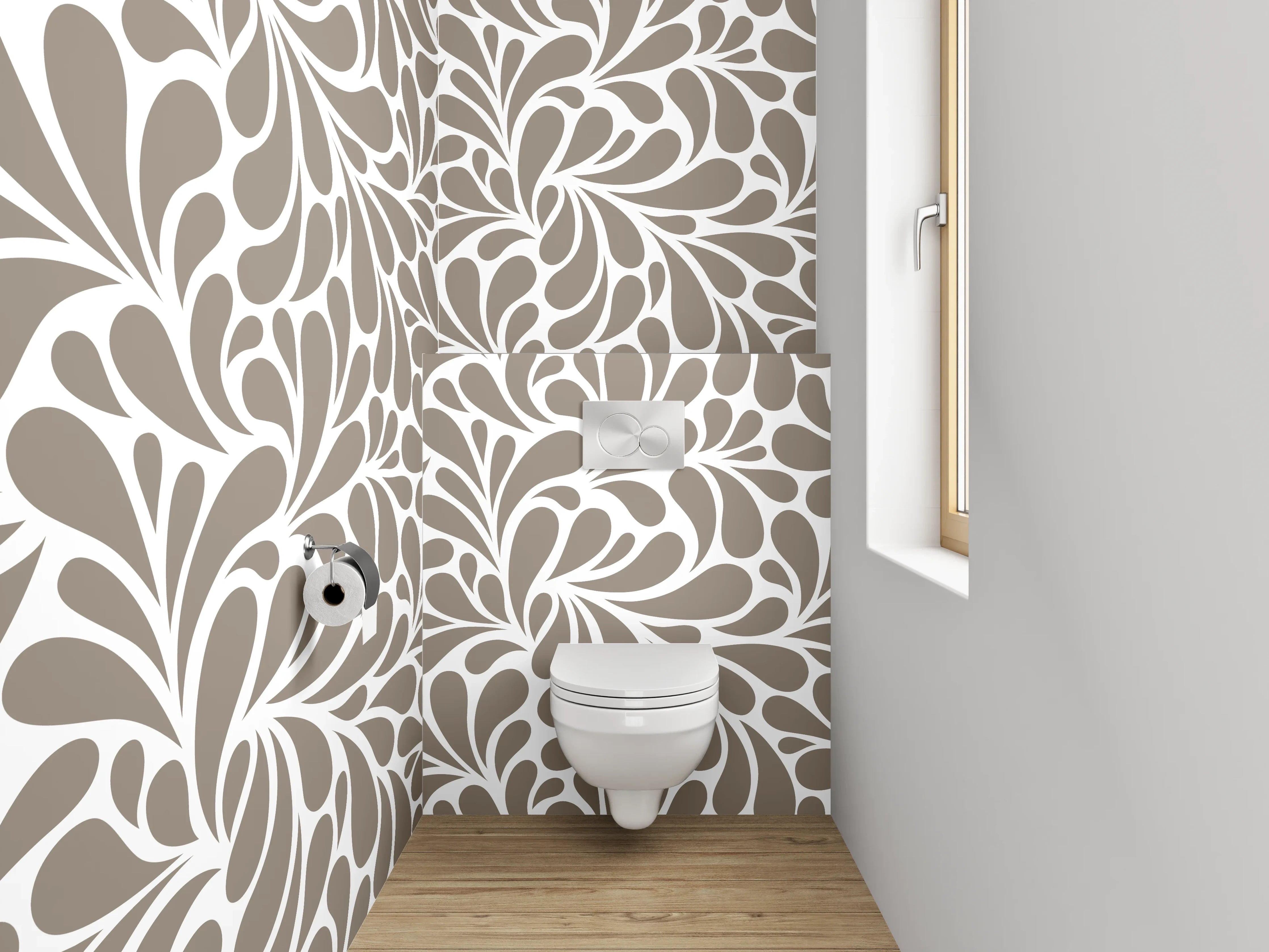 WC-Rückwand - Florales Ornament Muster Braun Weiß