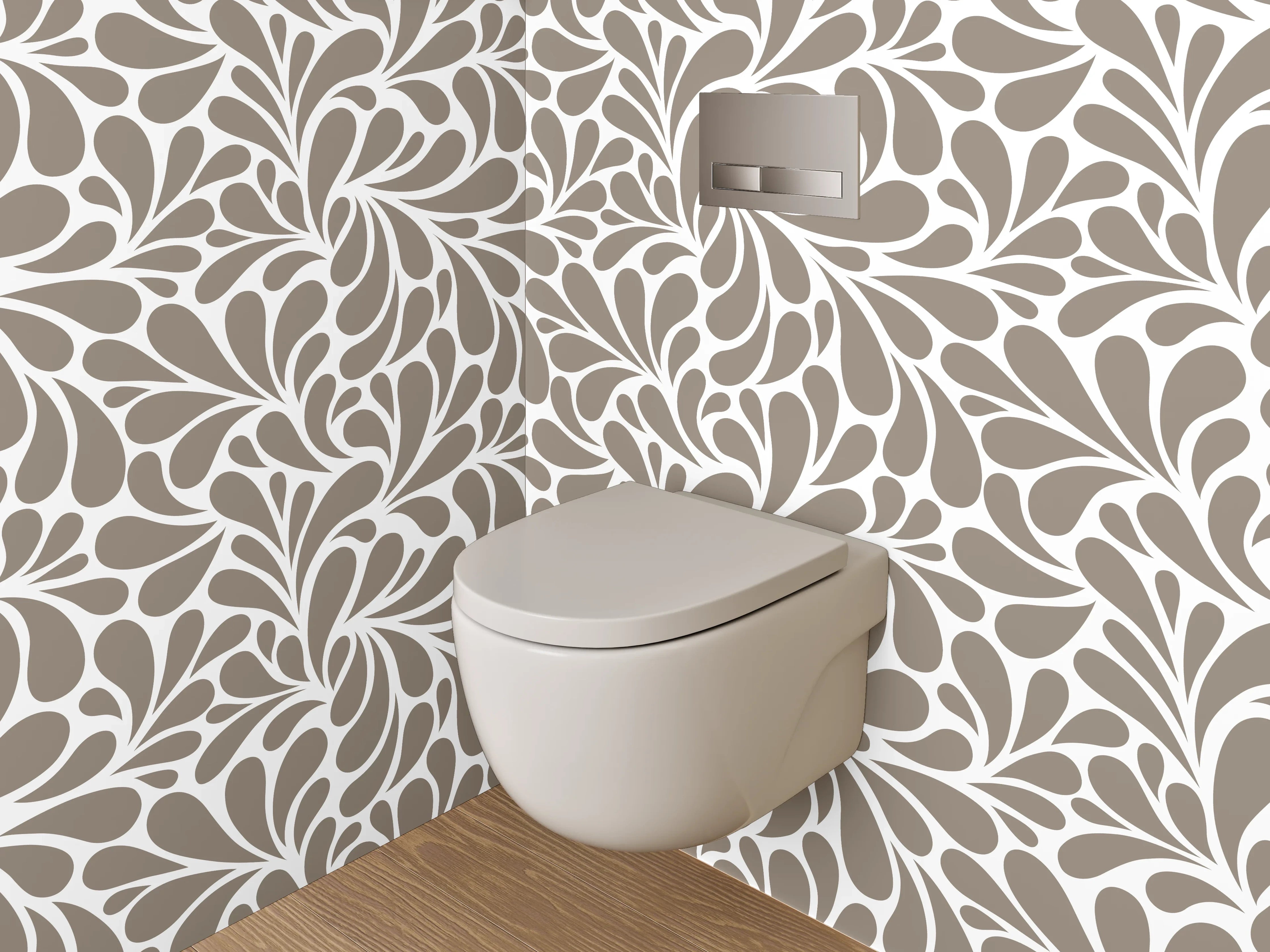 WC-Rückwand - Florales Ornament Muster Braun Weiß