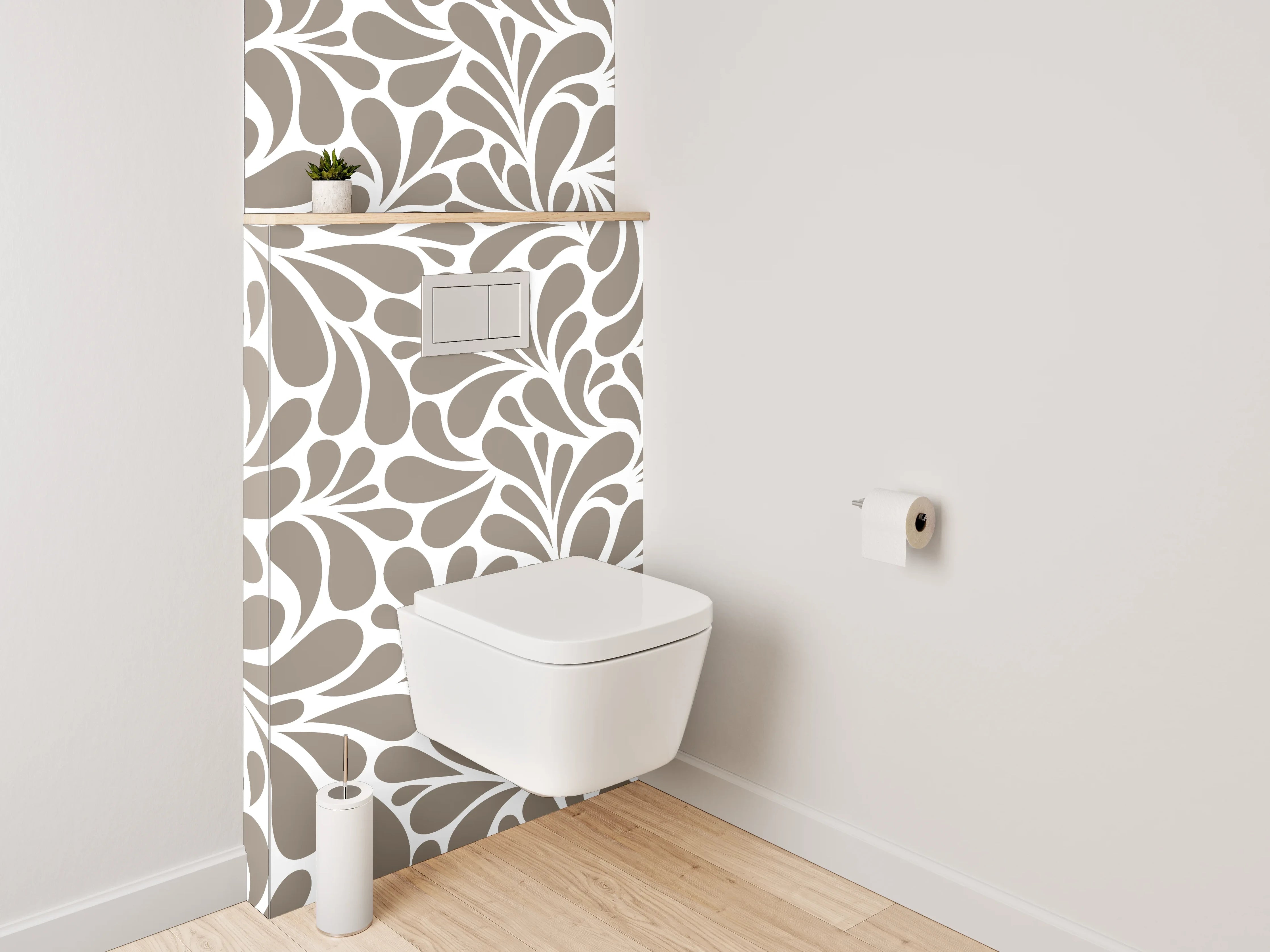 WC-Rückwand - Florales Ornament Muster Braun Weiß