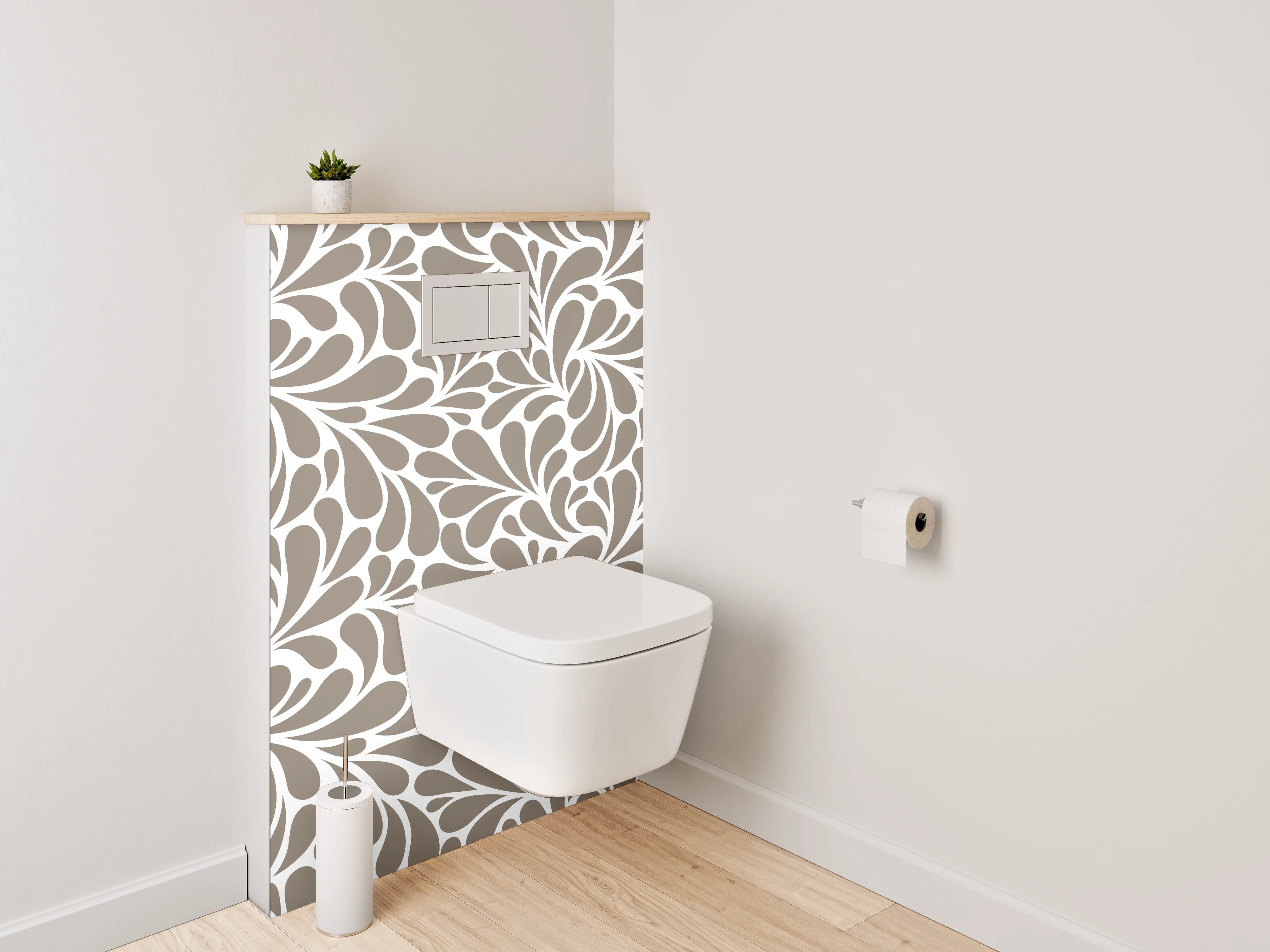 WC-Rückwand - Florales Ornament Muster Braun Weiß