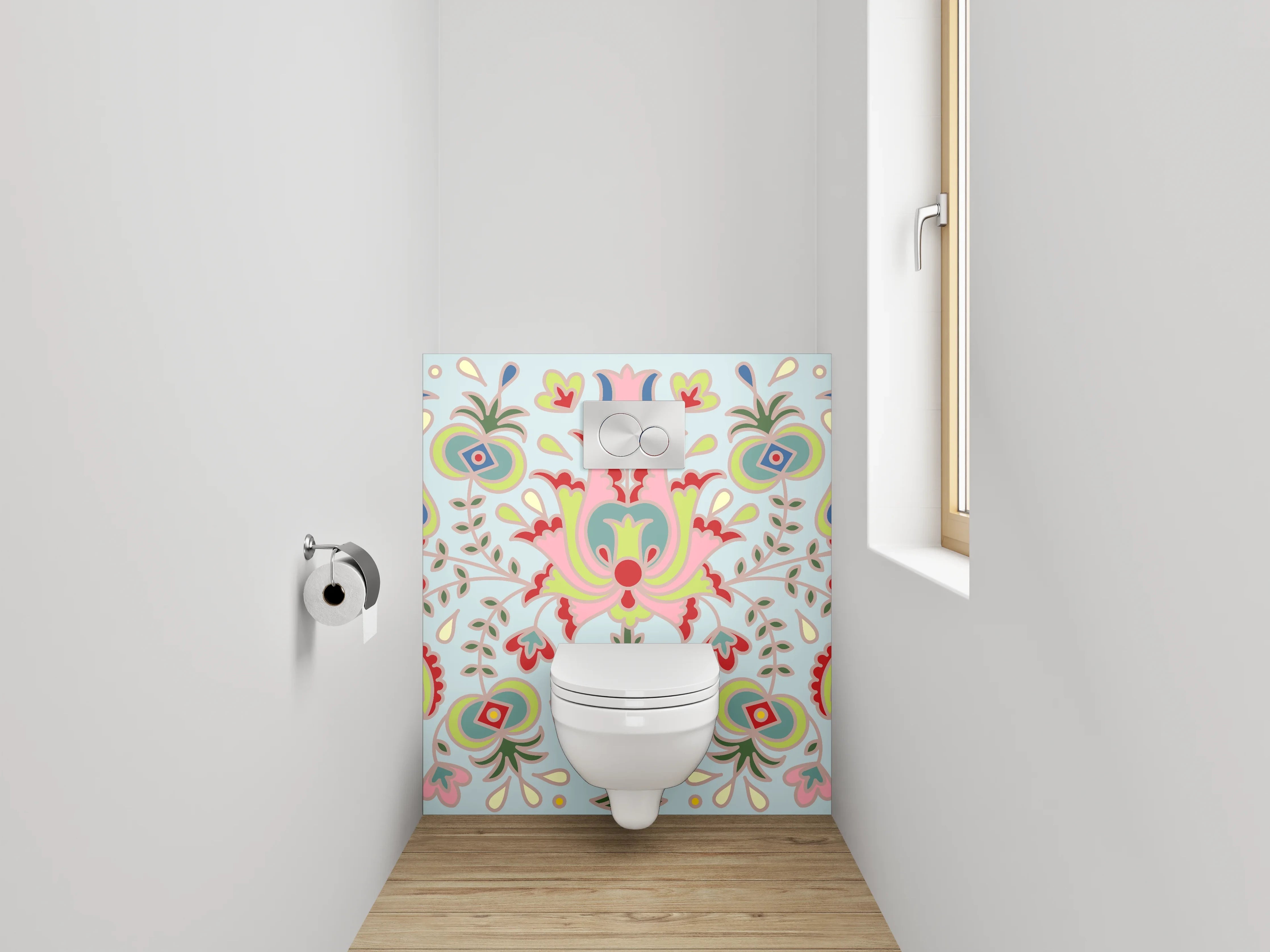 WC-Rückwand - Florales Ornament Muster Pastell