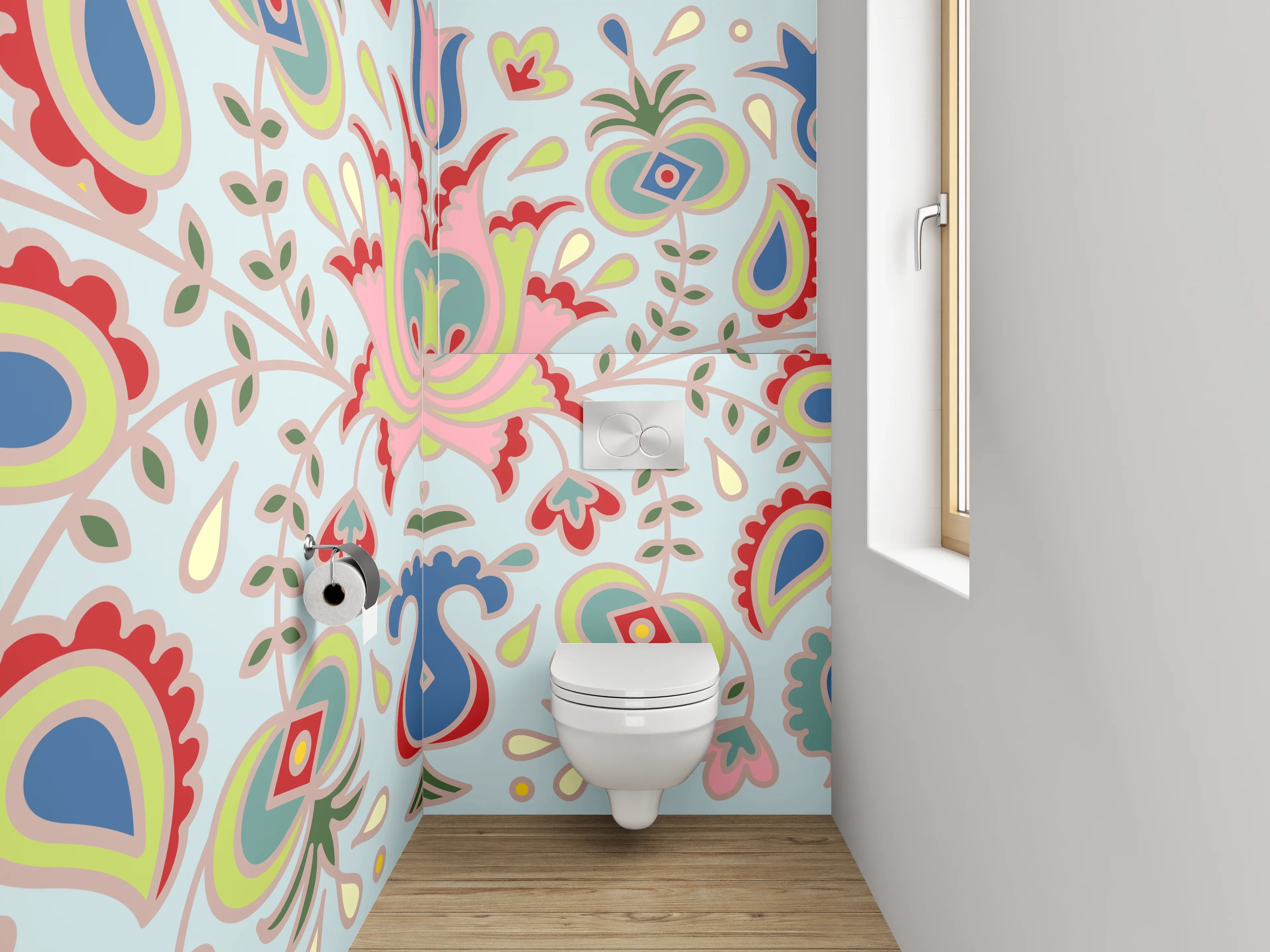 WC-Rückwand - Florales Ornament Muster Pastell