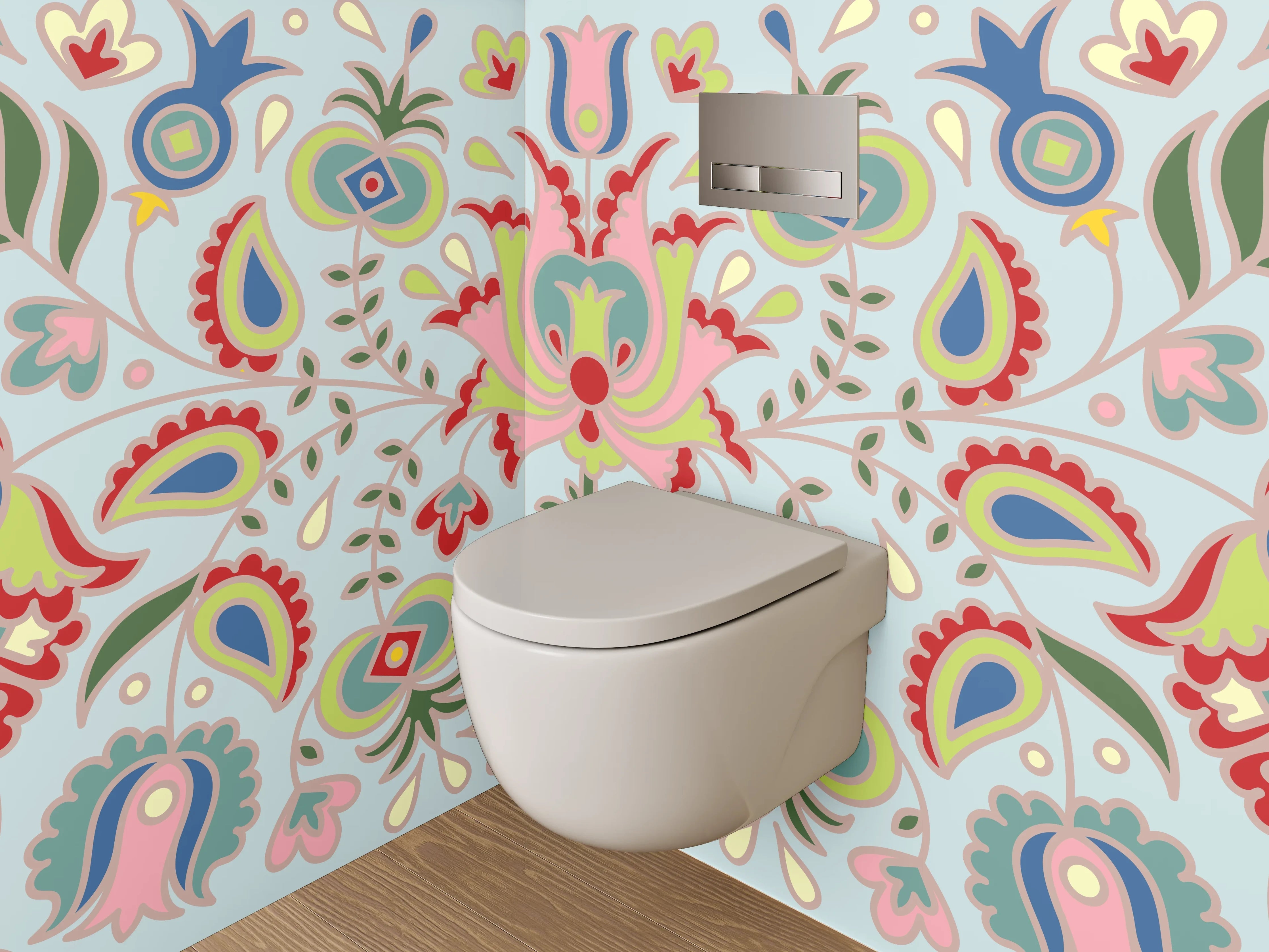 WC-Rückwand - Florales Ornament Muster Pastell