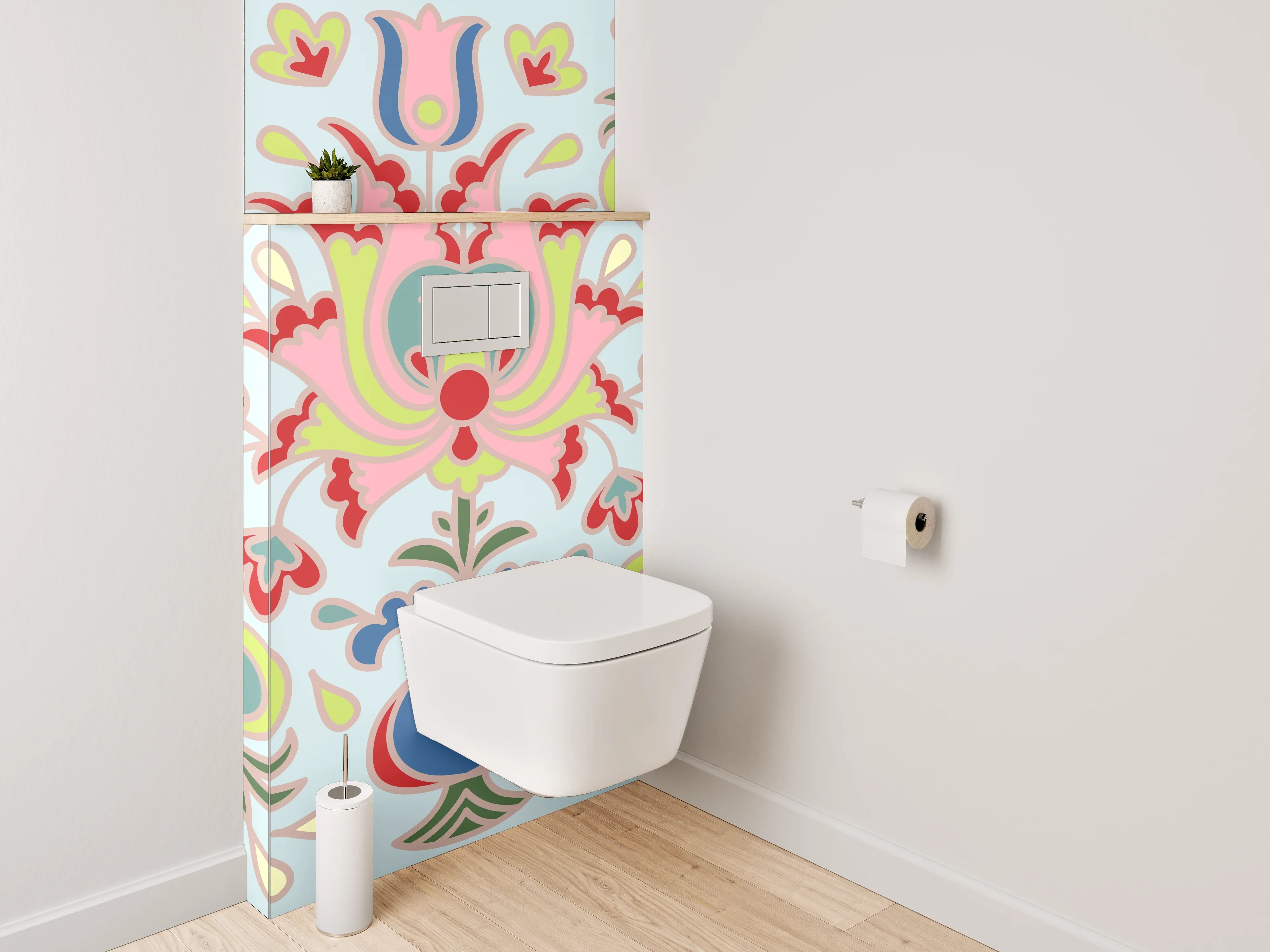 WC-Rückwand - Florales Ornament Muster Pastell