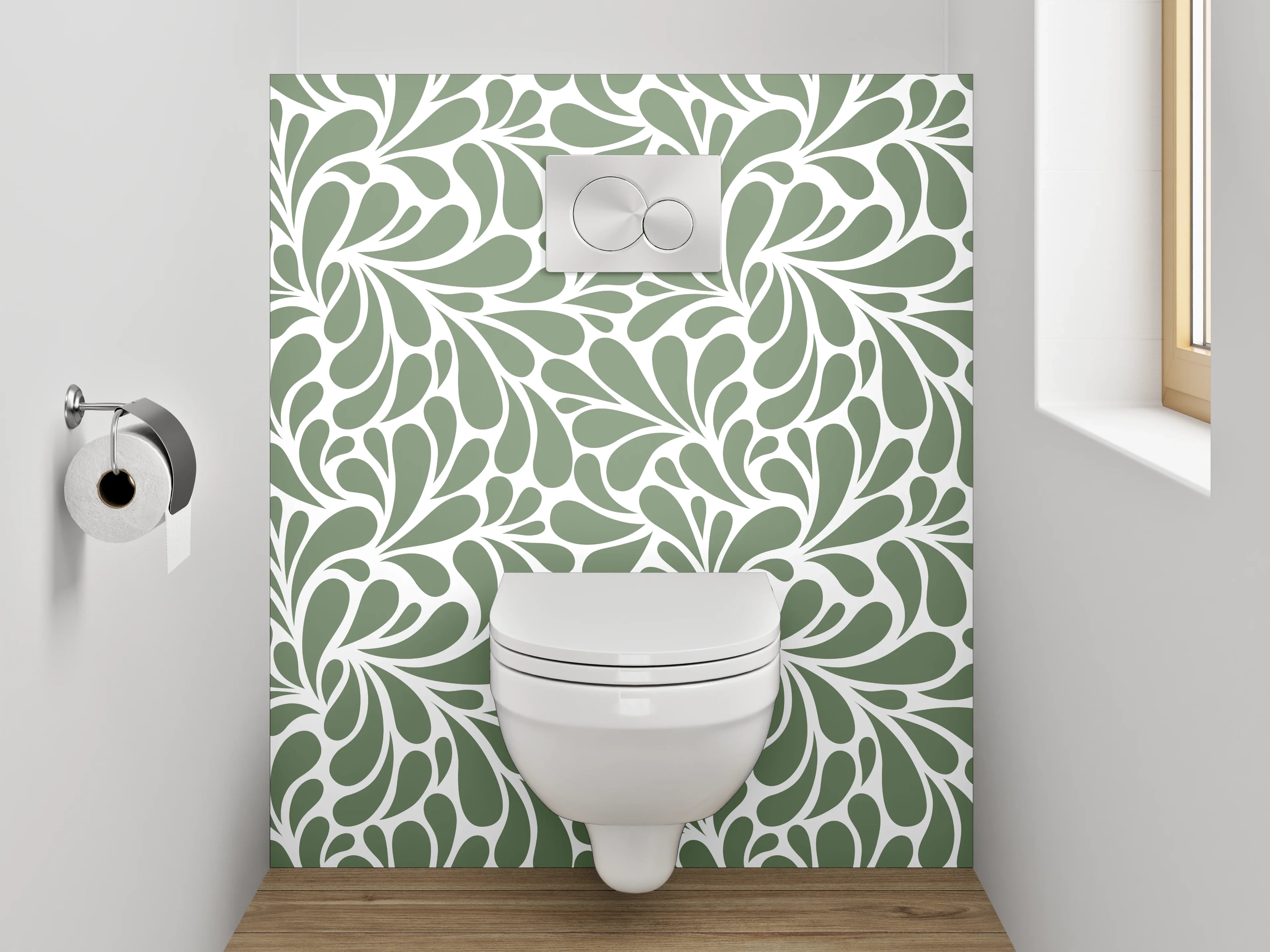 WC-Rückwand - Florales Ornament-Muster grün-weiß