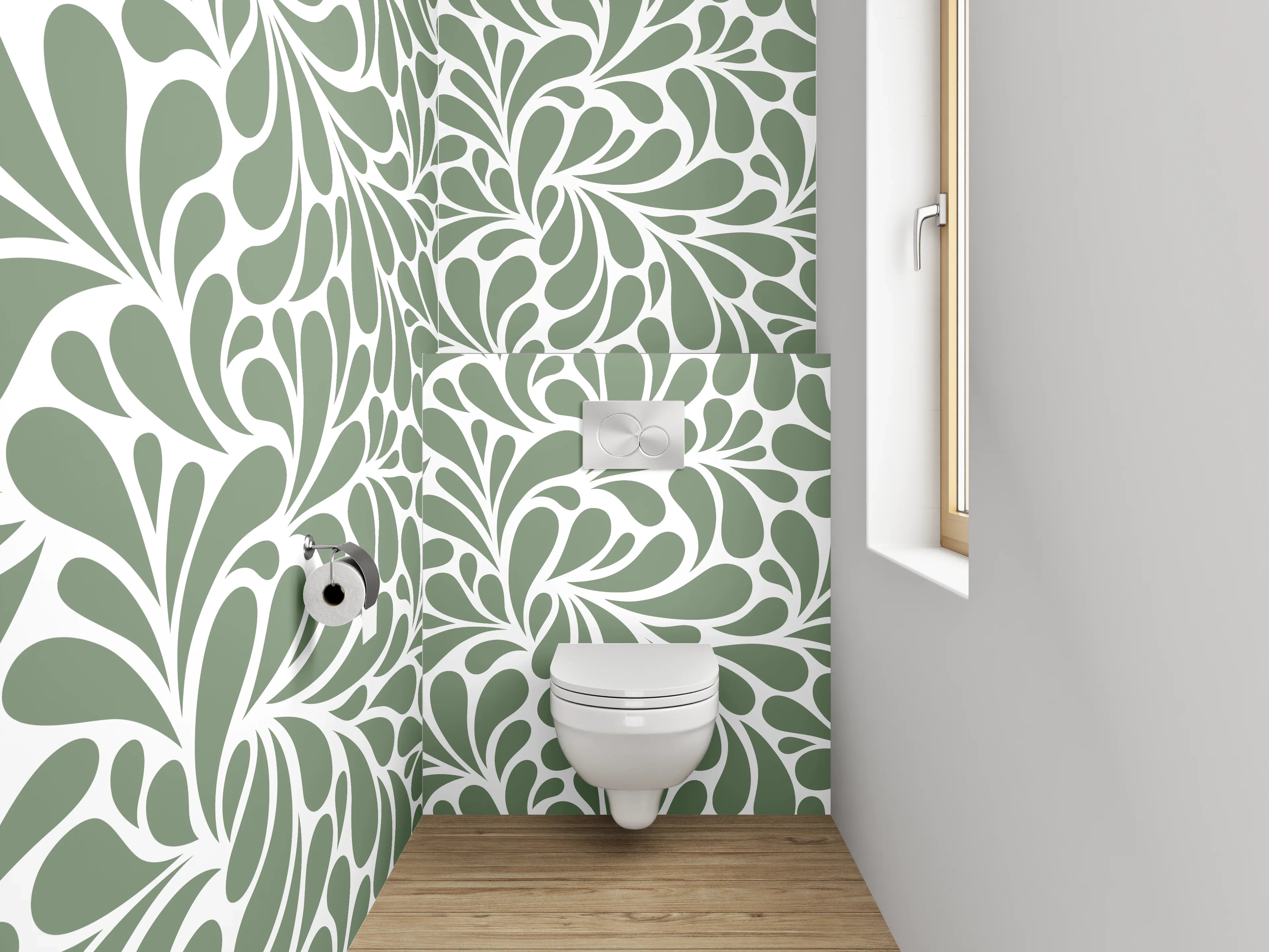 WC-Rückwand - Florales Ornament-Muster grün-weiß