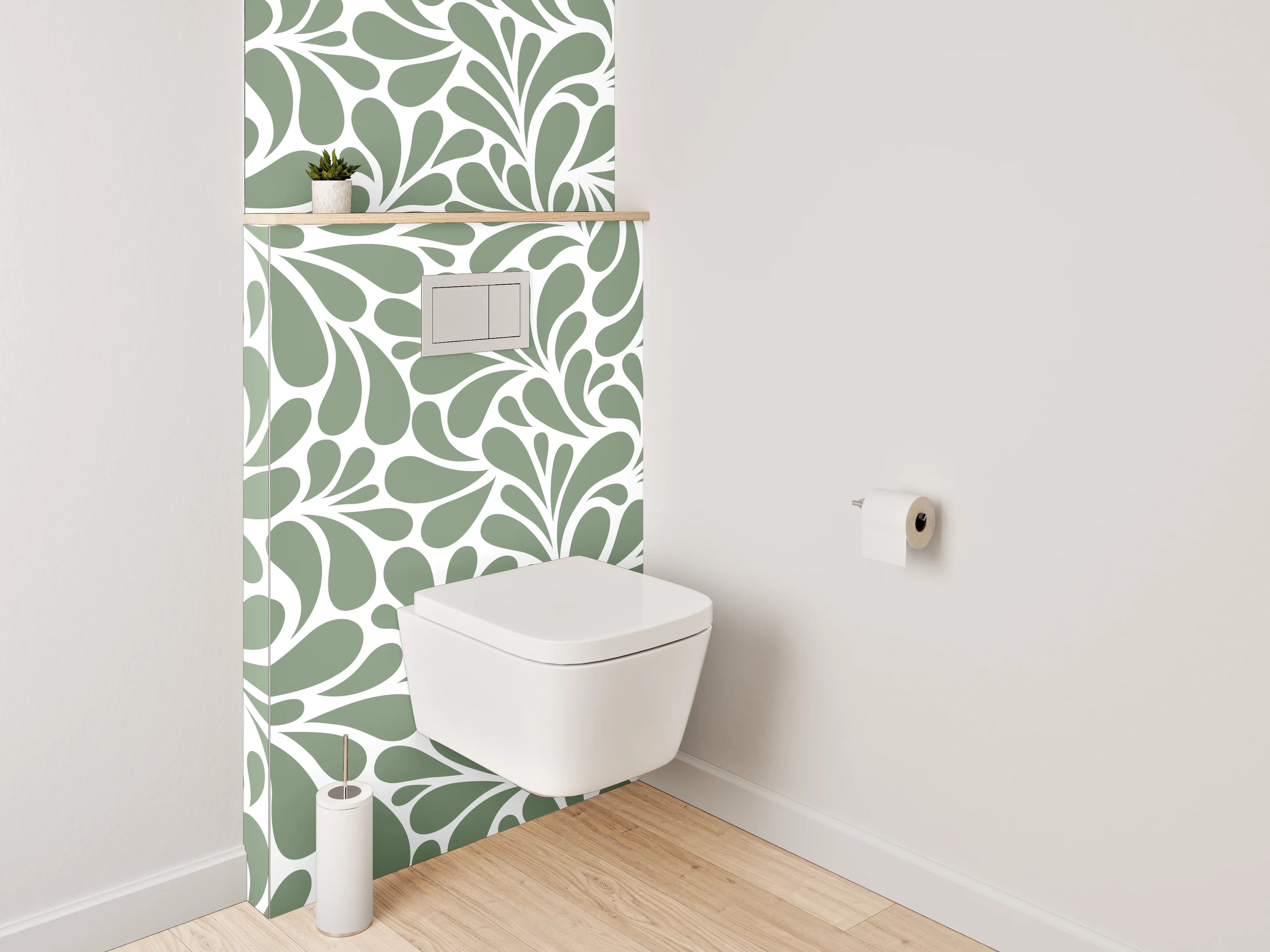 WC-Rückwand - Florales Ornament-Muster grün-weiß