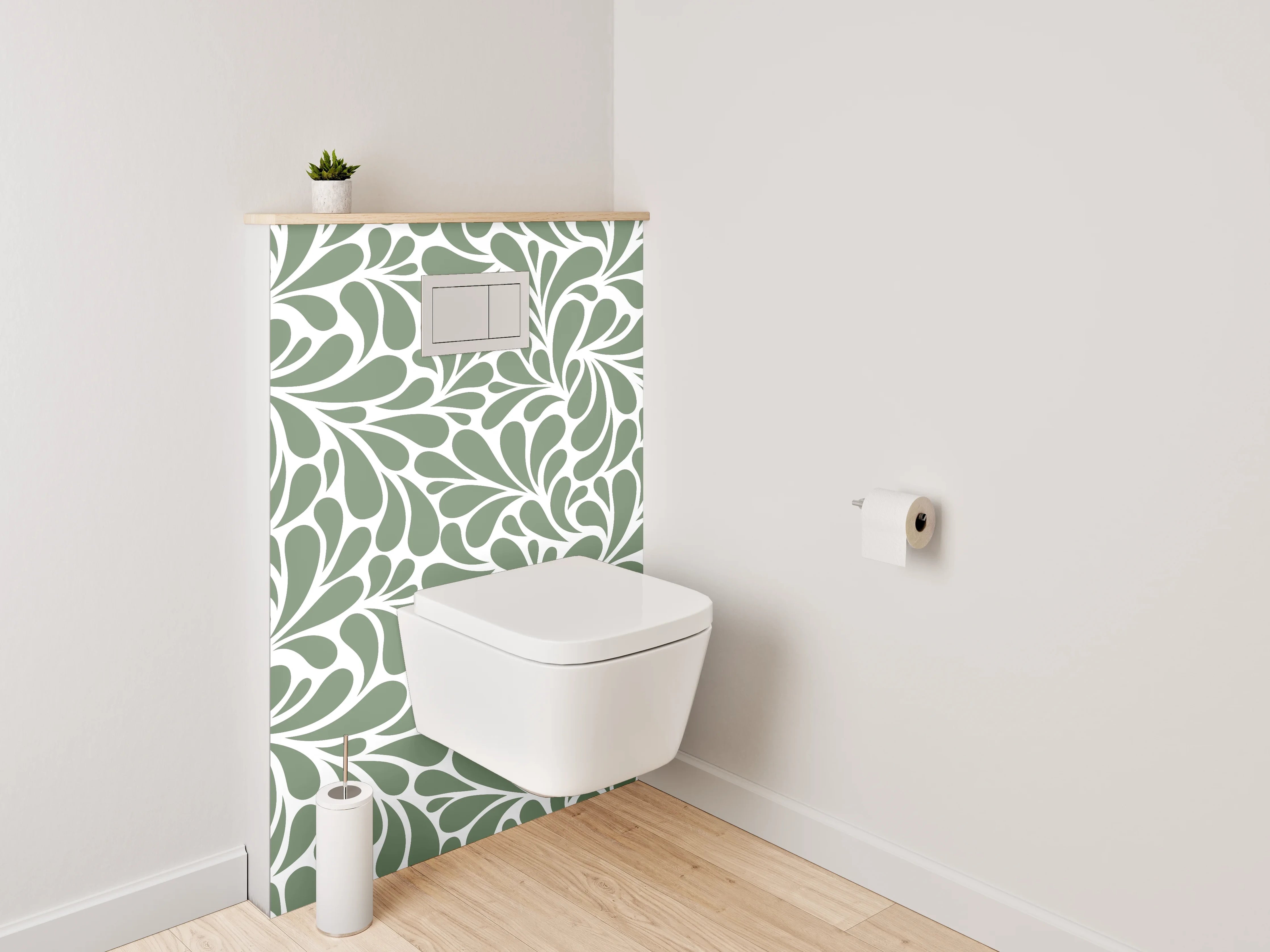 WC-Rückwand - Florales Ornament-Muster grün-weiß