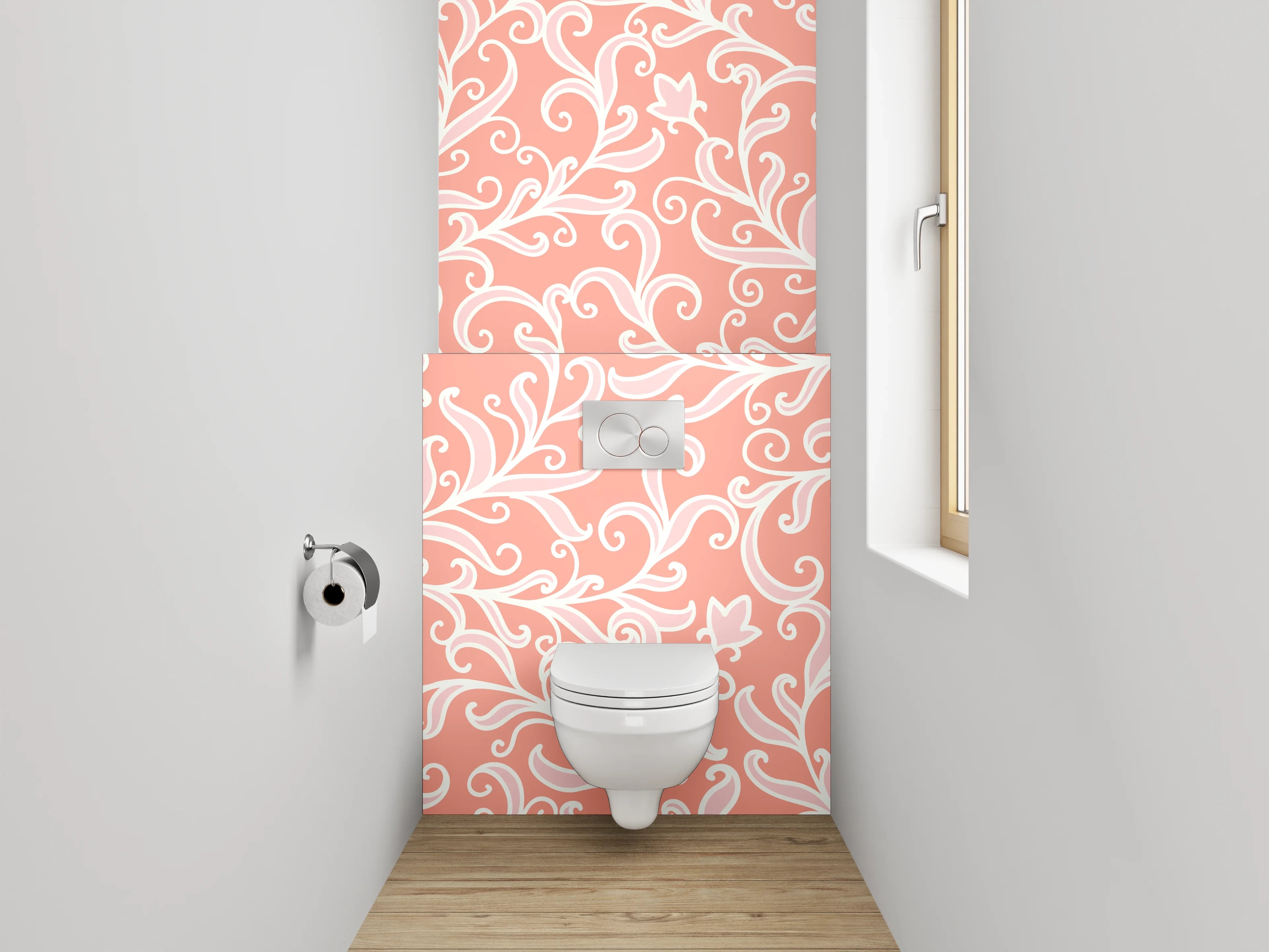 WC-Rückwand - Florales Ornament Rosa Weiß