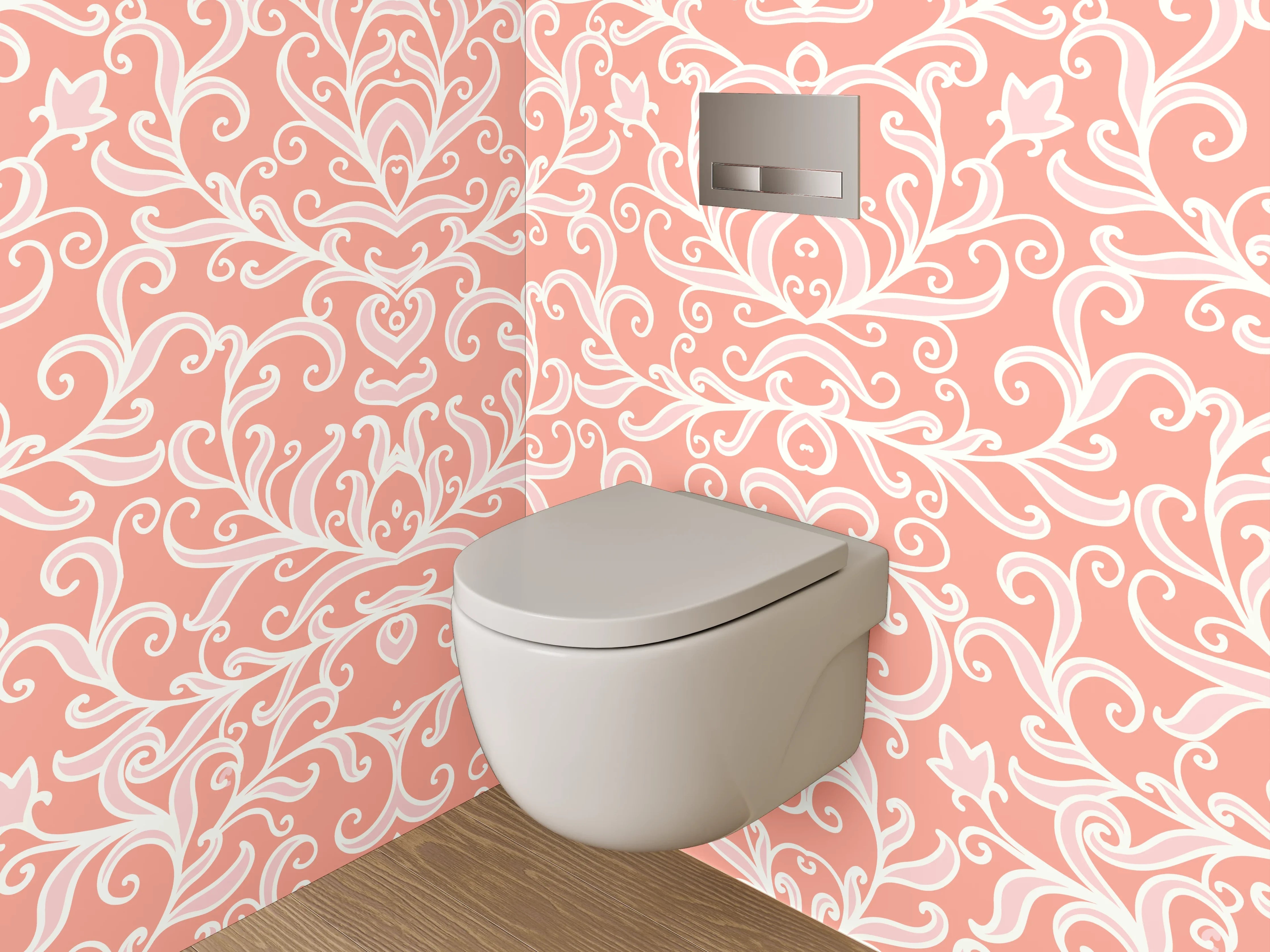 WC-Rückwand - Florales Ornament Rosa Weiß