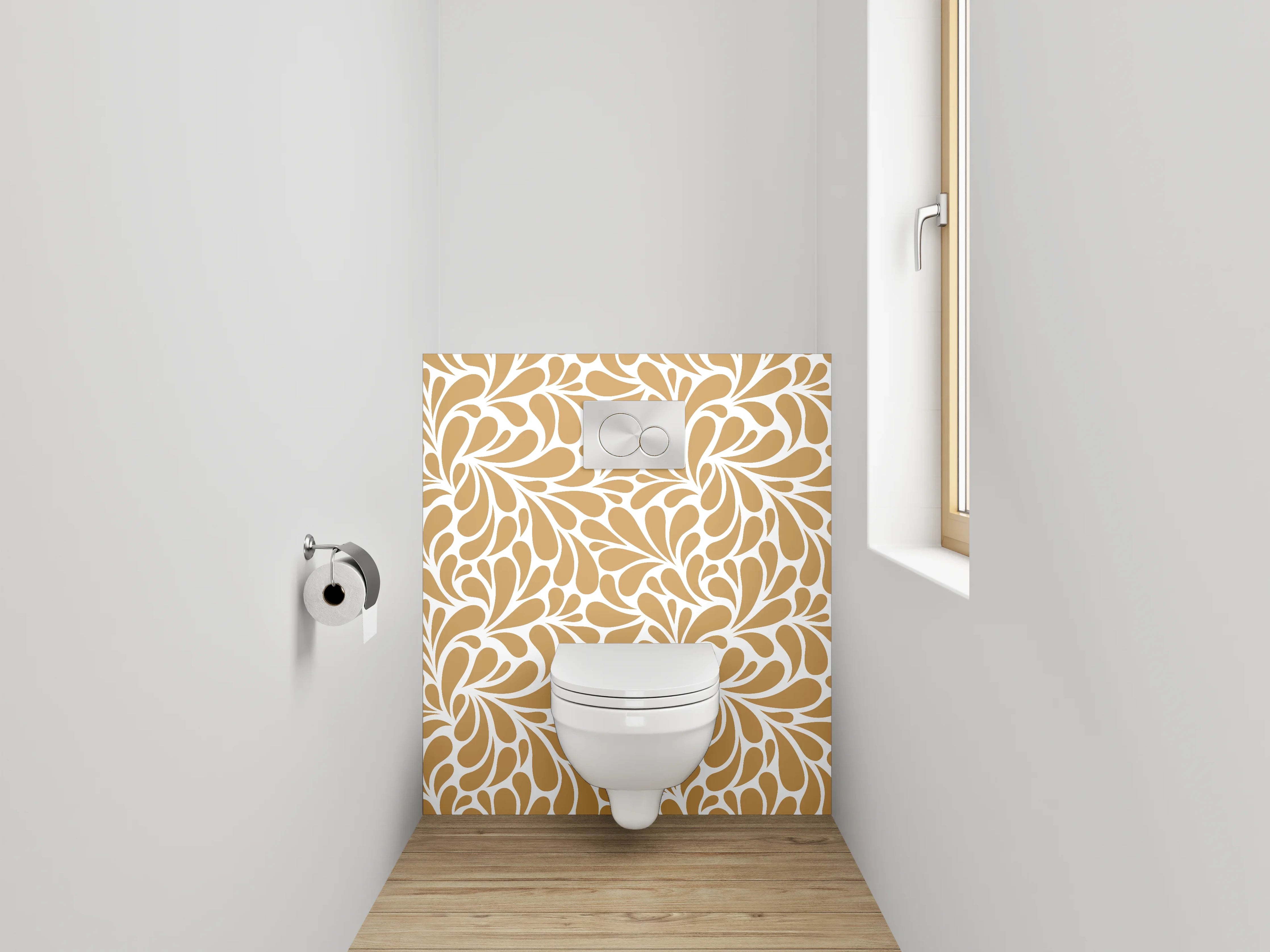WC-Rückwand - Florales Ornamentmuster Braun Weiß