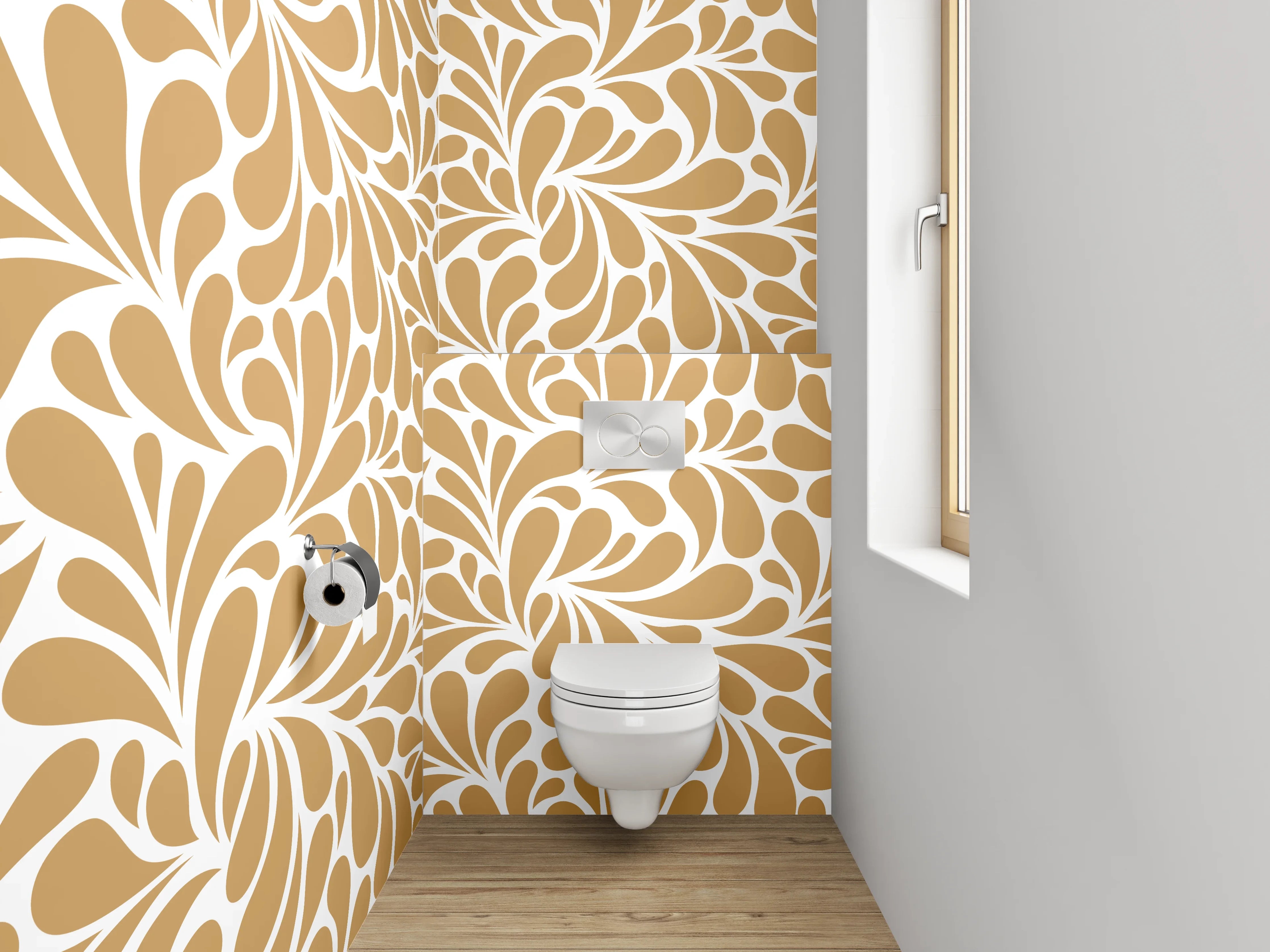 WC-Rückwand - Florales Ornamentmuster Braun Weiß