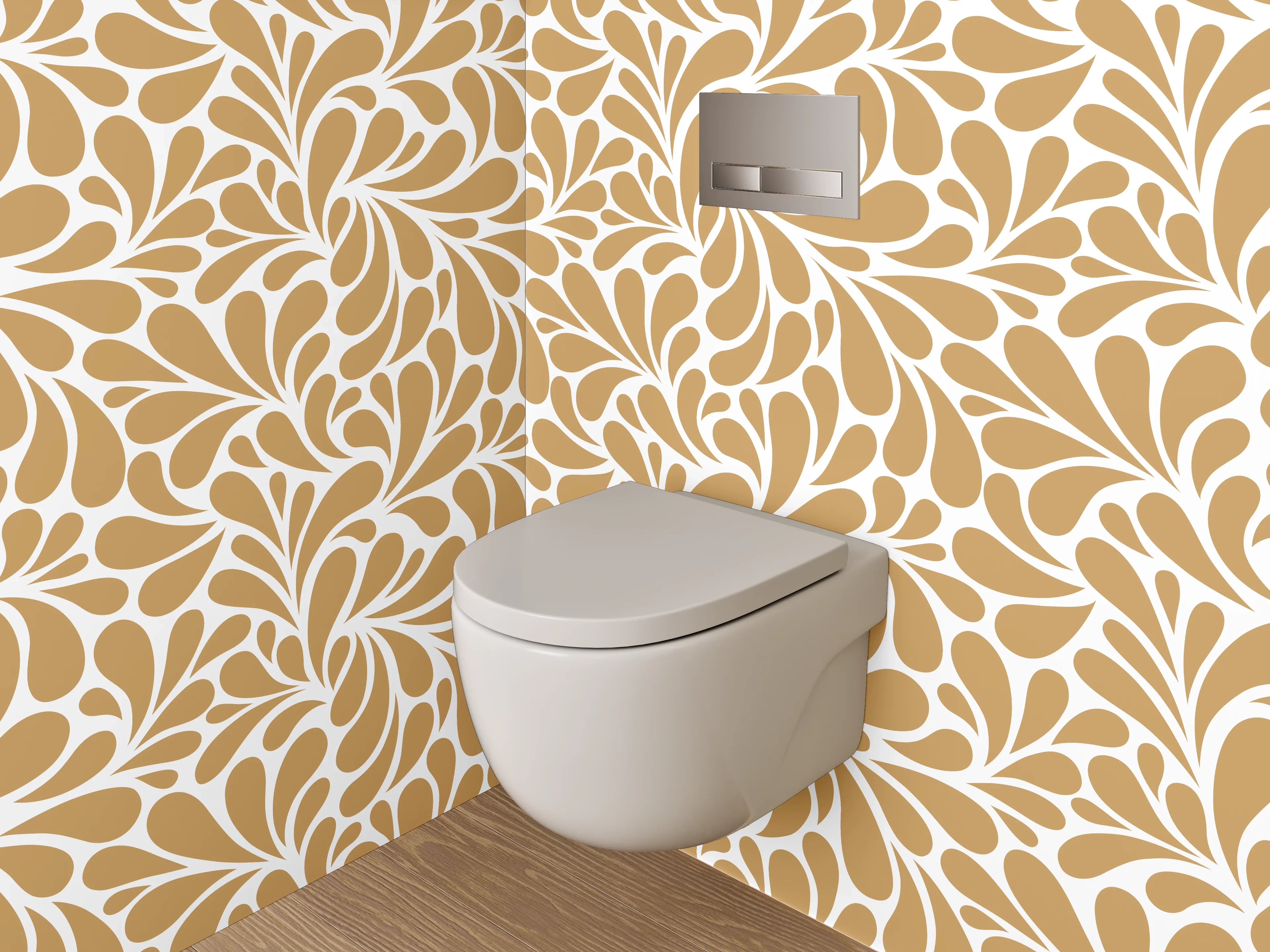 WC-Rückwand - Florales Ornamentmuster Braun Weiß