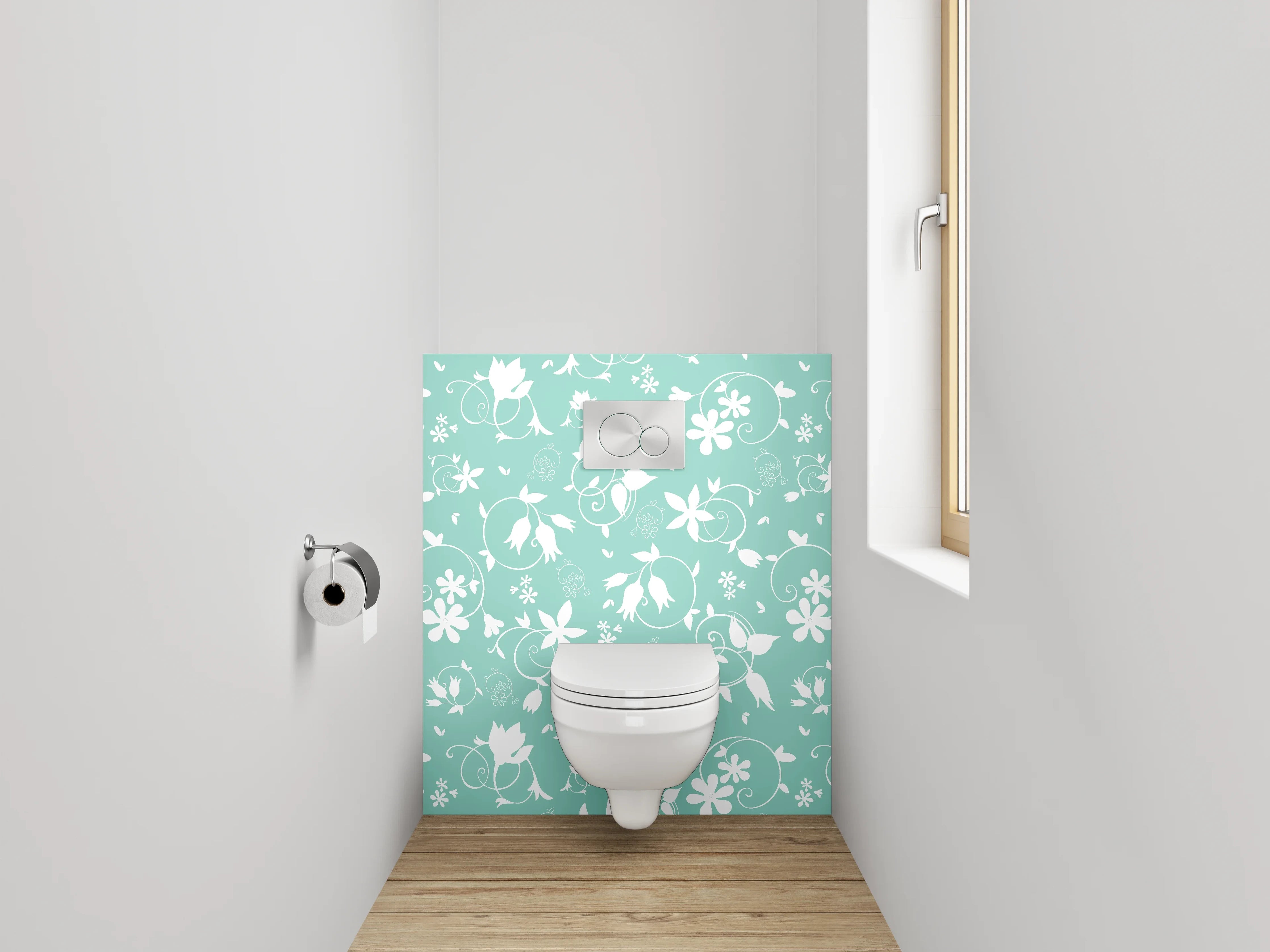 WC-Rückwand - Florales Ornamentmuster Mint-Weiß